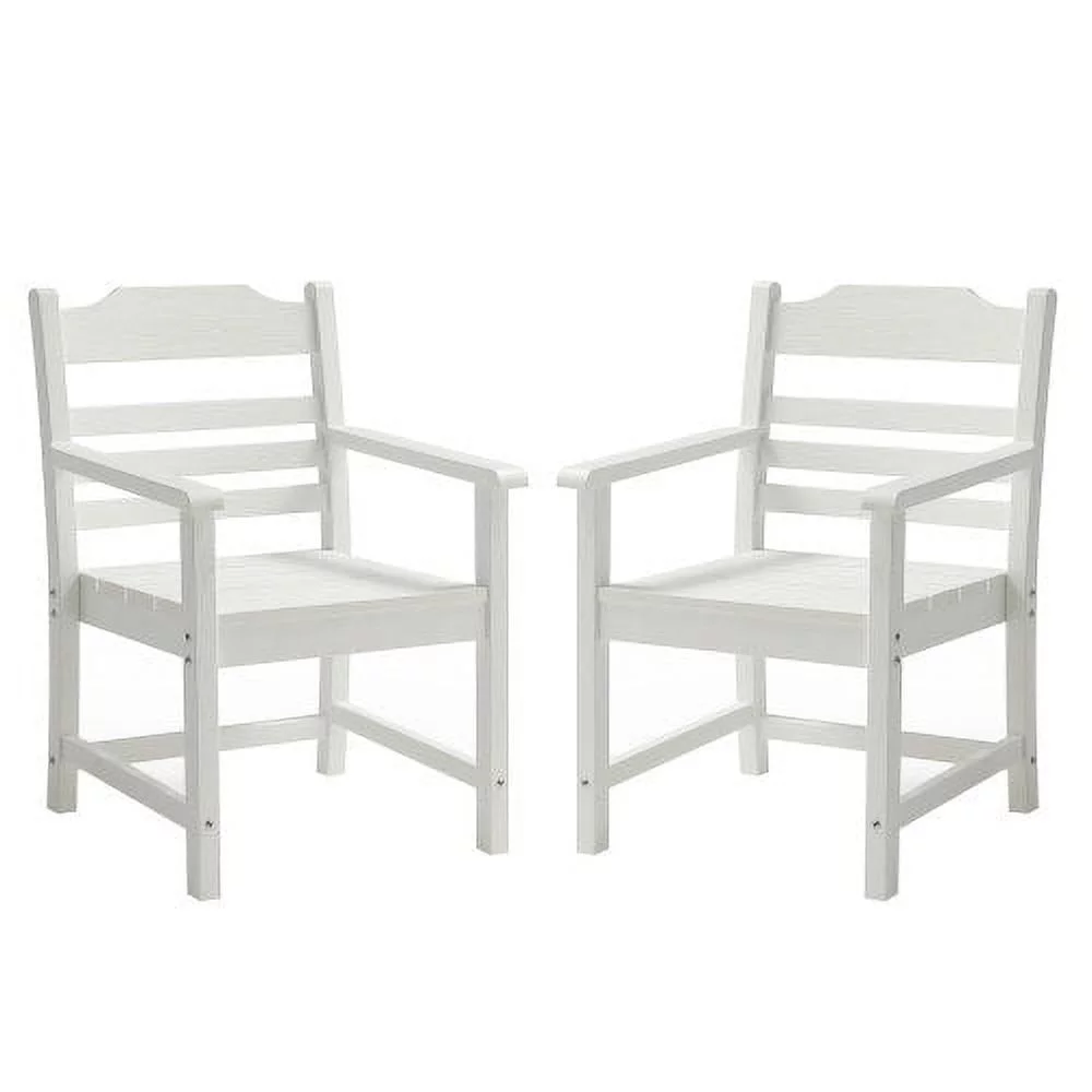 Buumin Patio Dining Chair with Armset Set of 2, Pure White with Imitation Wood Grain Wexture,HIPS Material