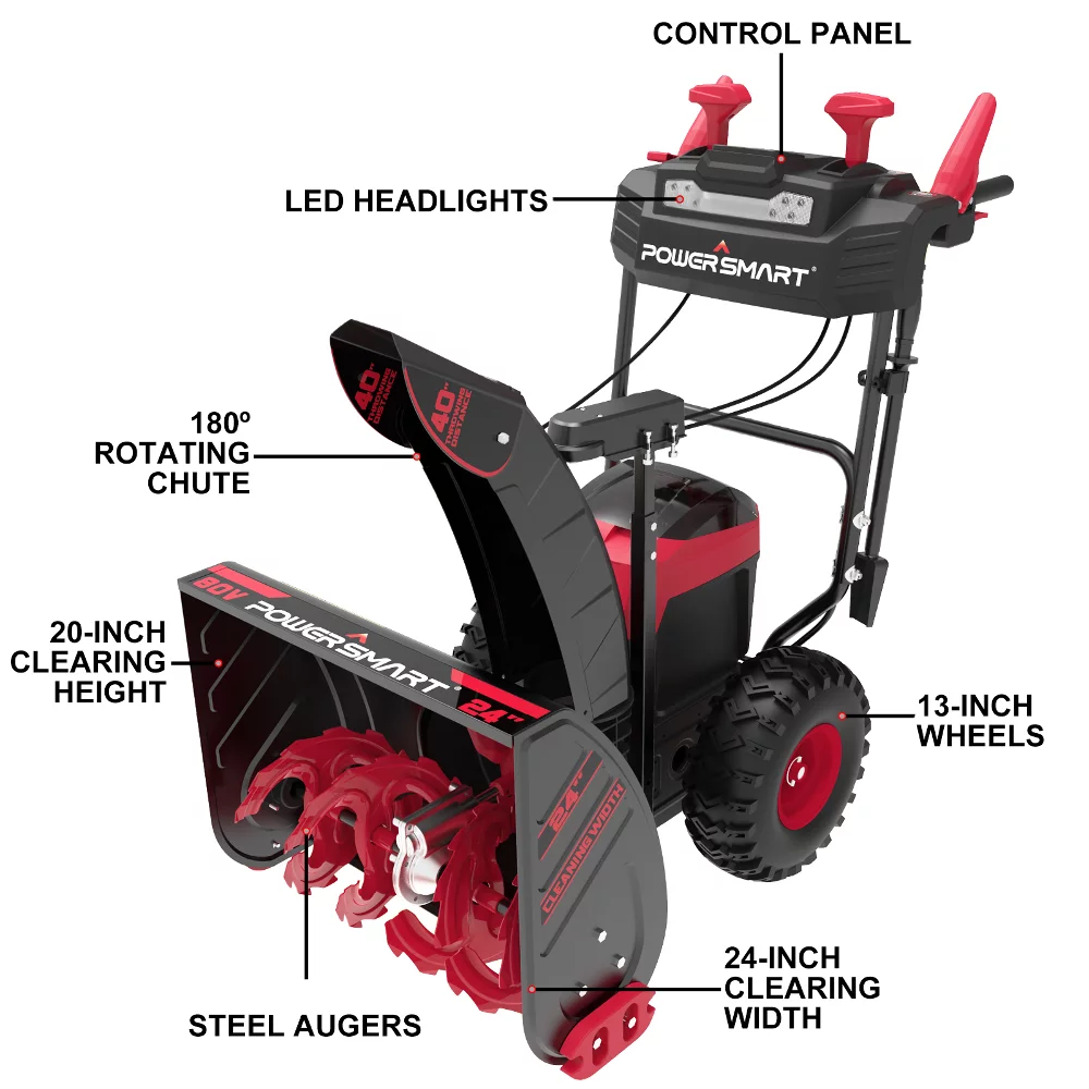 PowerSmart 24 in. Cordless 80 V Cordless Two Stage Snow Blower with 6.0 Ah Battery and Charger included DB2805RB