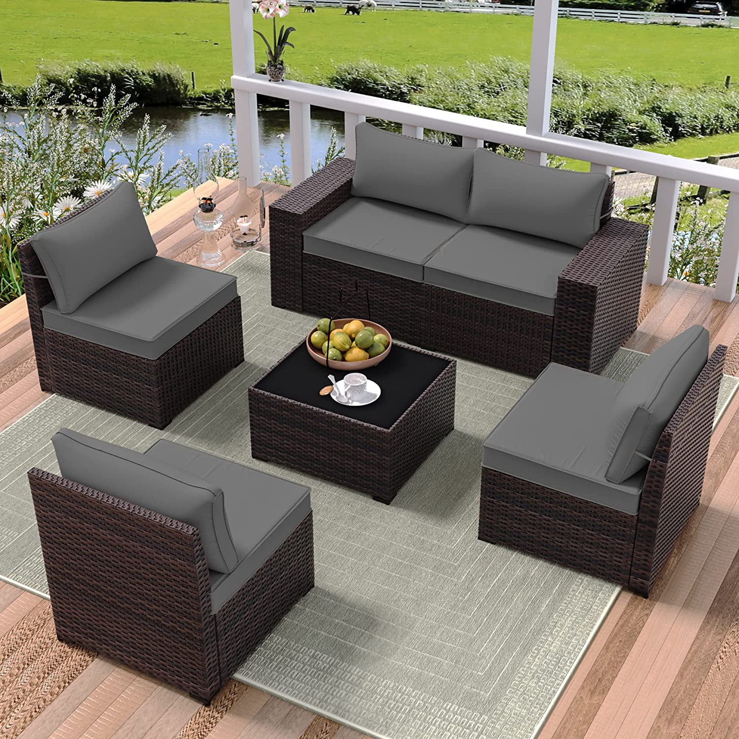 Outdoor Patio Furniture Set  12 Pieces Outdoor Furniture All Weather Patio Sectional Sofa PE Wicker Modular Conversation Sets with Coffee Table 10 Chairs & Seat Clips(Dark Blue)