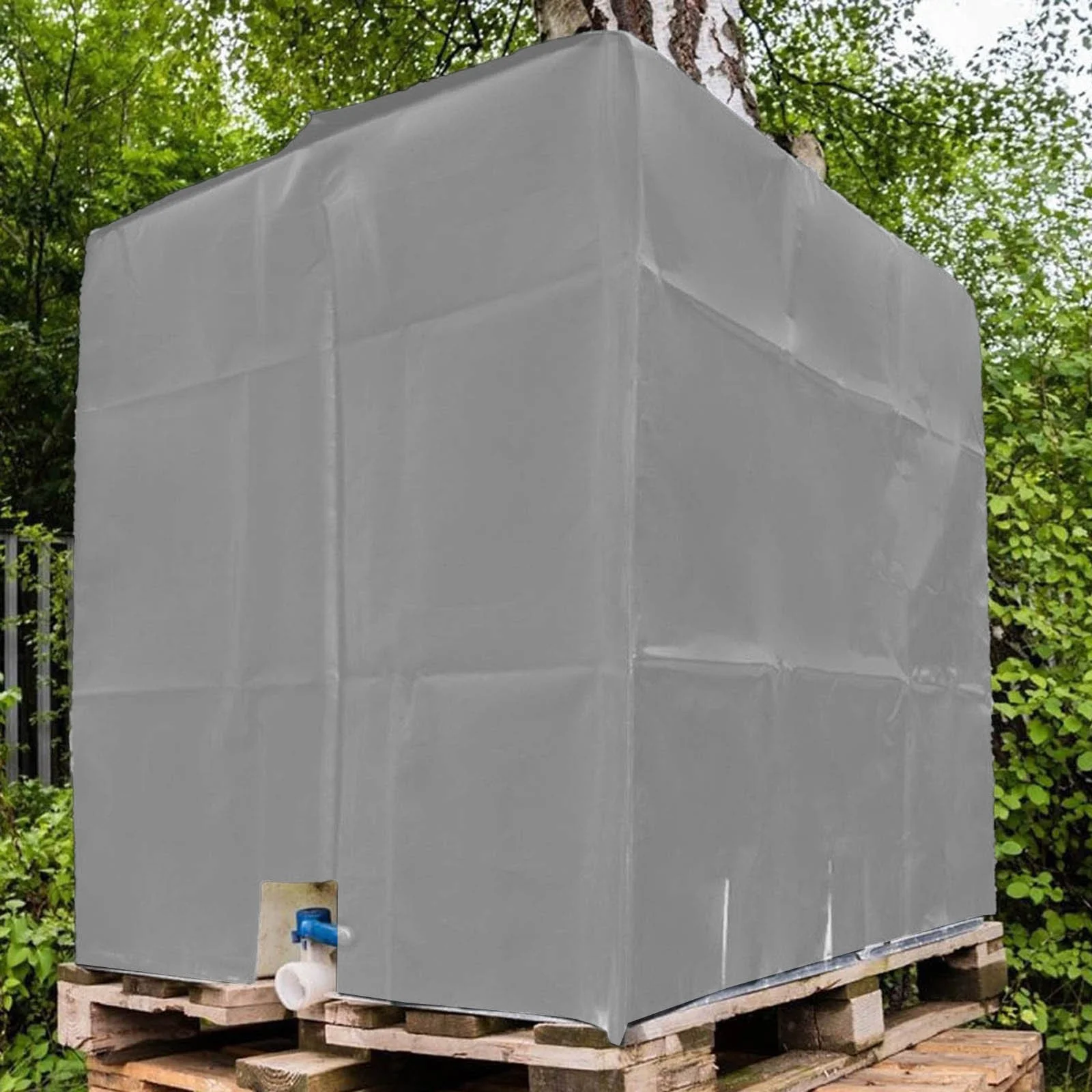 Replio 1000l Tank IBC Rain Water Tank Sun Tank And Cover Cloth 116 X 100 X 120 Cm Silver Gray