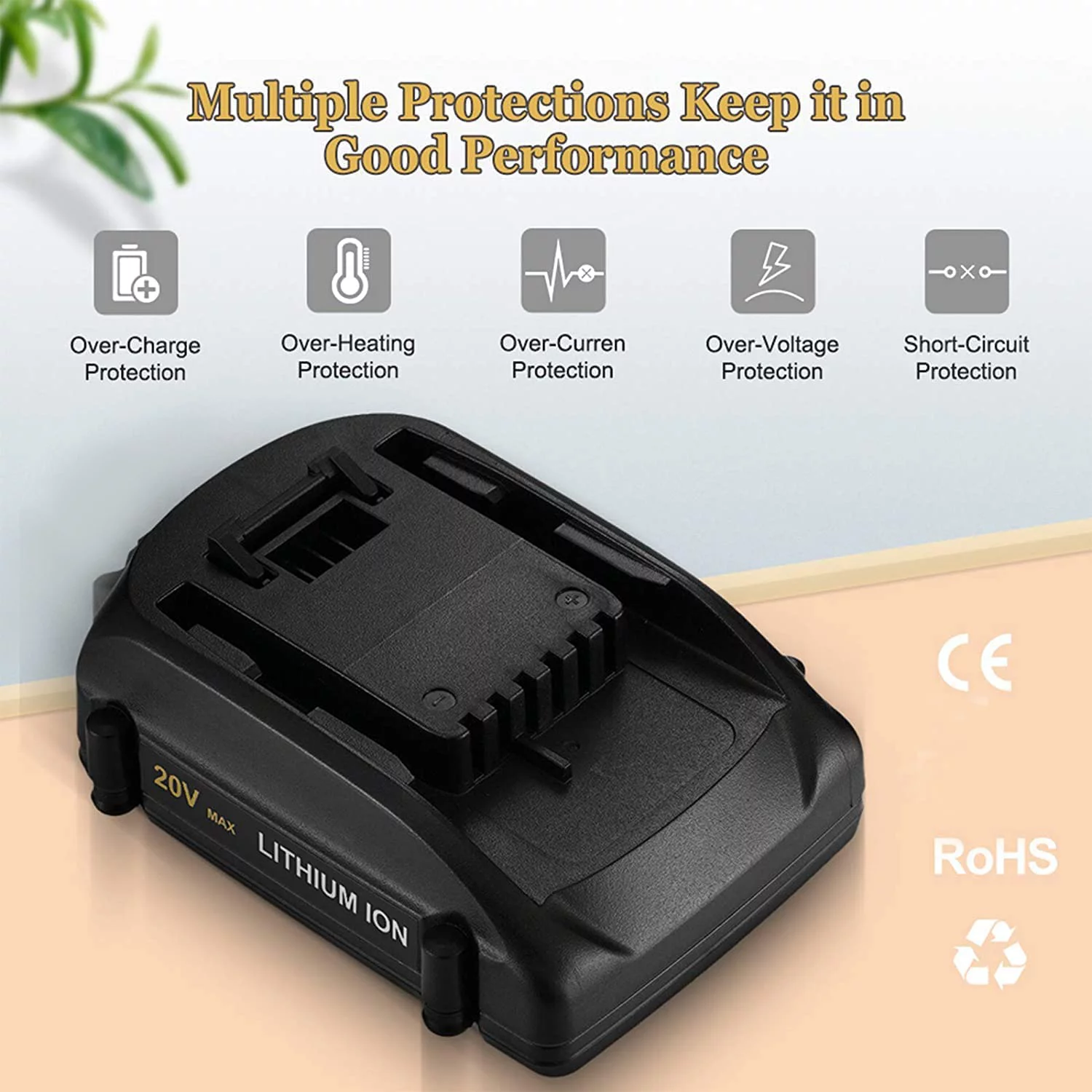 3000mAh Replacement Black Battery for 3packs Worx 20V Lithium Battery Compatible with WA3520 WA3578 WA3525 WA3575 WA3671 WG151s WG890