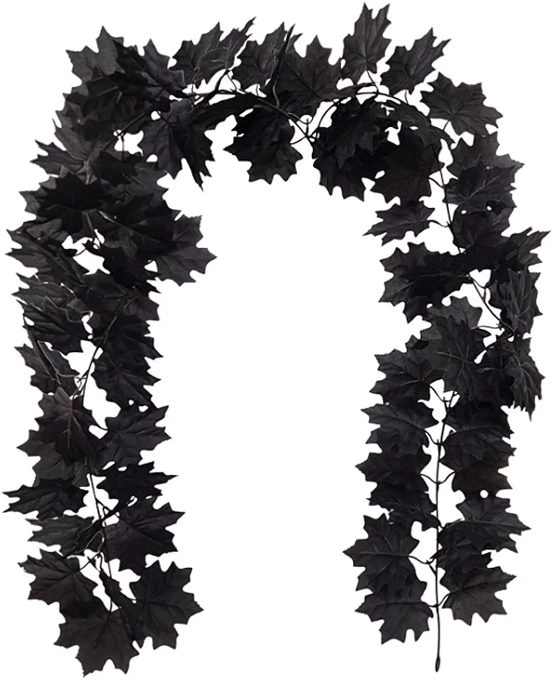 6ft Artificial Black Maple Leaf Garland Fall Hanging Maple Leaves Vine Autumn Foliage Garland for Halloween Thanksgiving Home Mantle Fireplace Decoration
