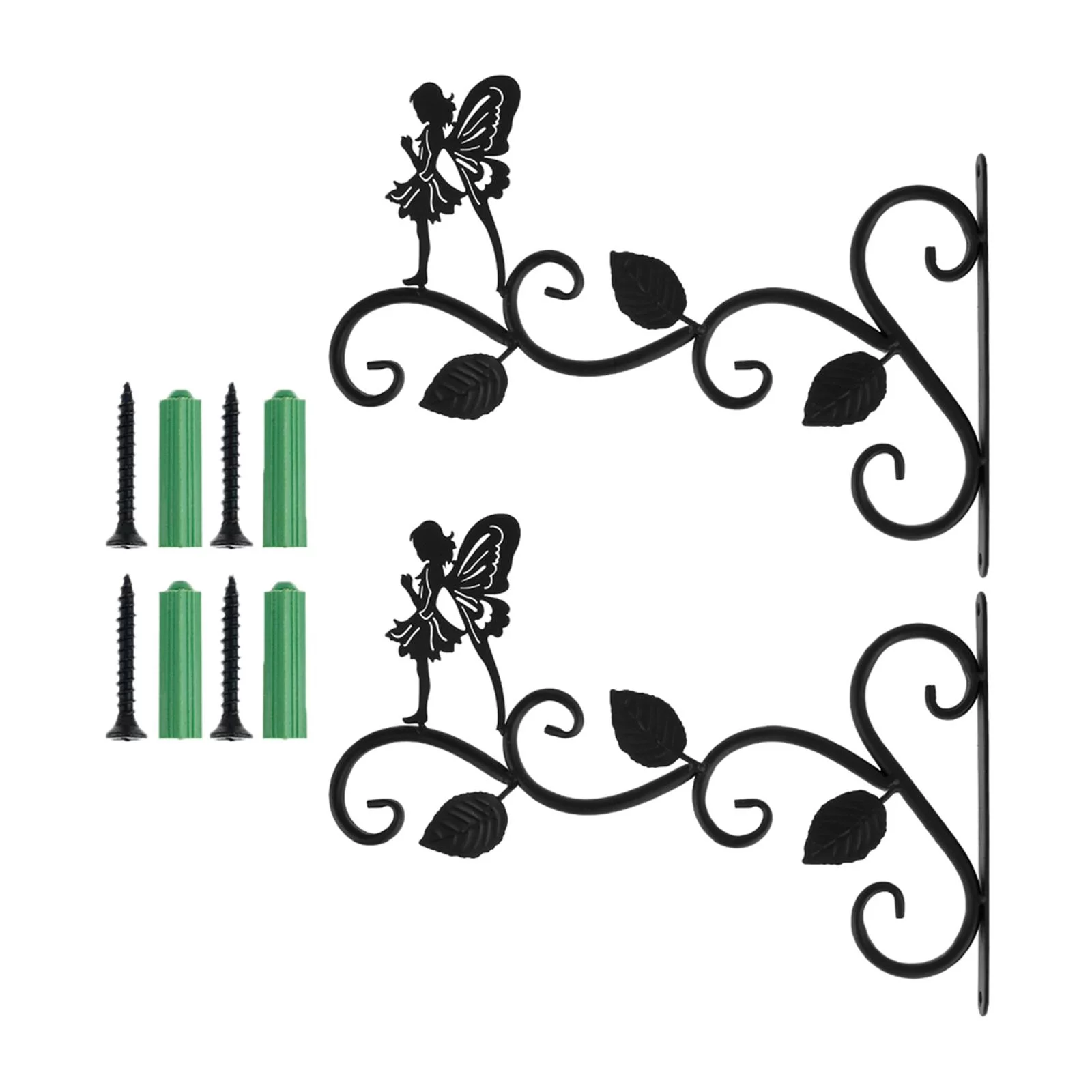 2pc Metal Wrought Iron Planter Hooks Wall Mounted Decorative Hanger Hook for Hanging indoor and outdoor Planter Flower Pot Bird Feeder Wind Chime Lanterns , 3Leaf Standing 3Leaf Standing Fairy