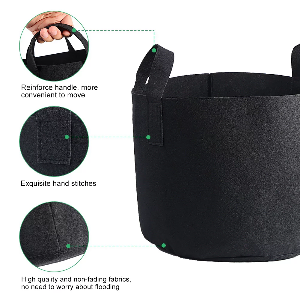 Viccilley Plant Grow Bag - 1/2/3/5/7/10 Gallon Black Plants Growing Bag Vegetable Flower Aeration Planting Pot Container(30 x 37 cm（7 Gallon ）)