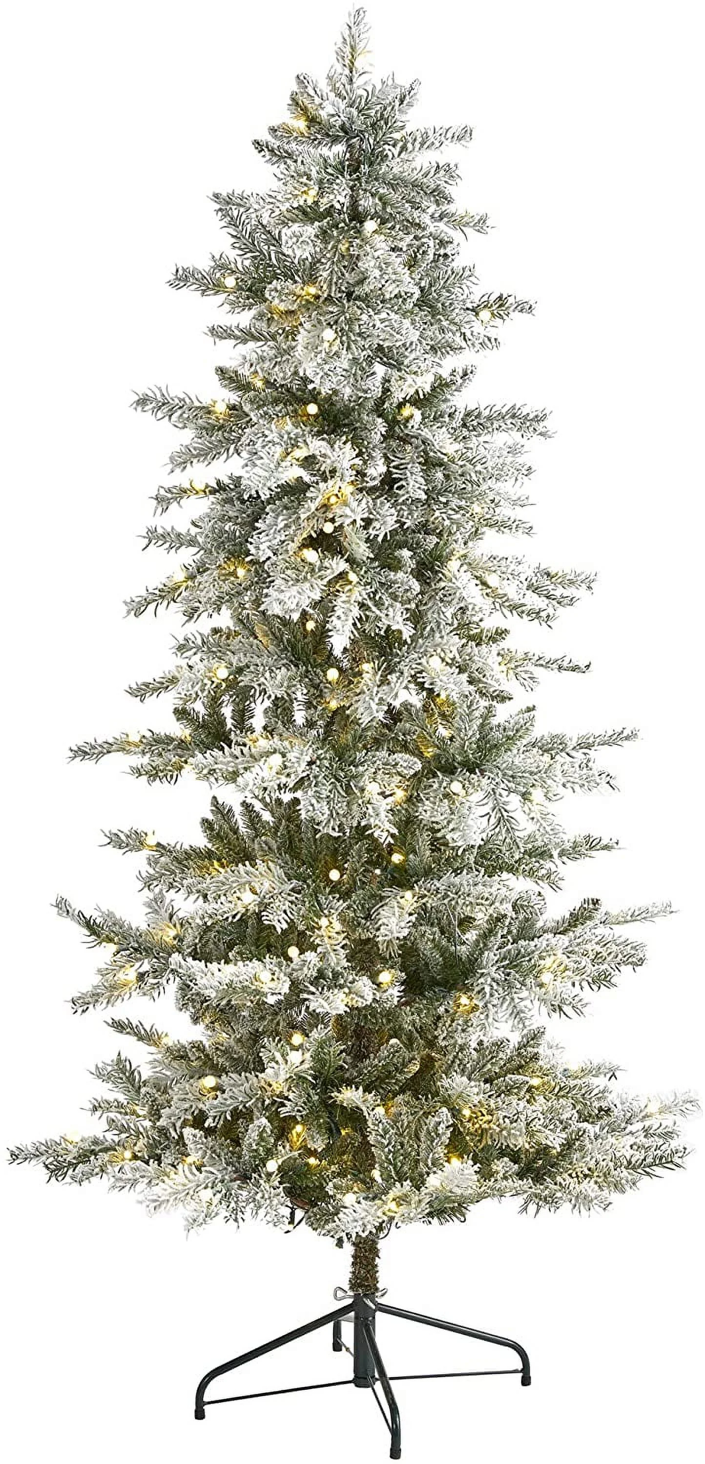 HYUN 6.5ft. Slim Flocked Nova Scotia Spruce Artificial Christmas Tree with 300 Warm White LED Lights and 699 Bendable Branches