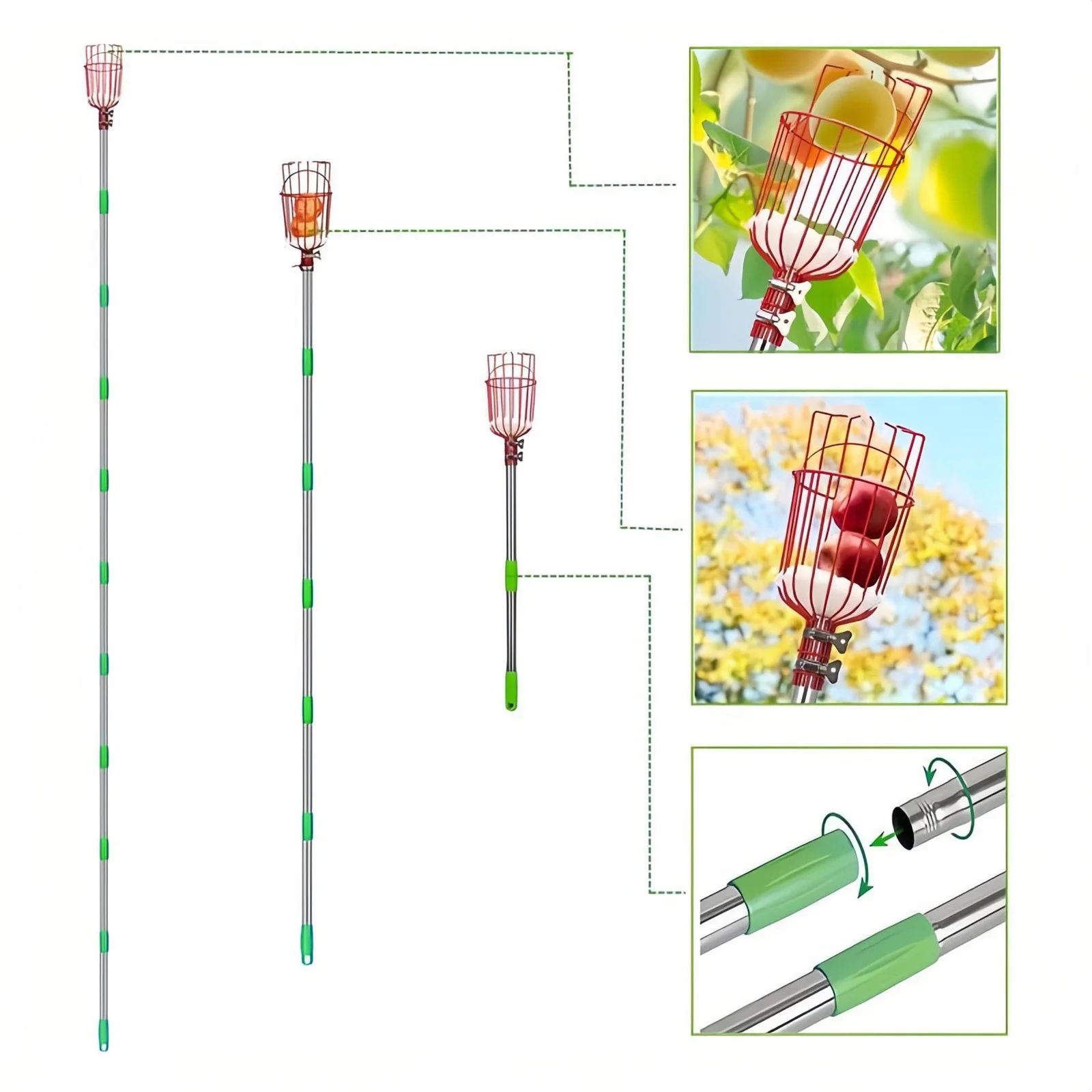 NLLSHGJ 1.6m Long Household Garden Fruit Pick Stainless Steel Aerial Fruit Picking Tool Fruit Picking Equipment