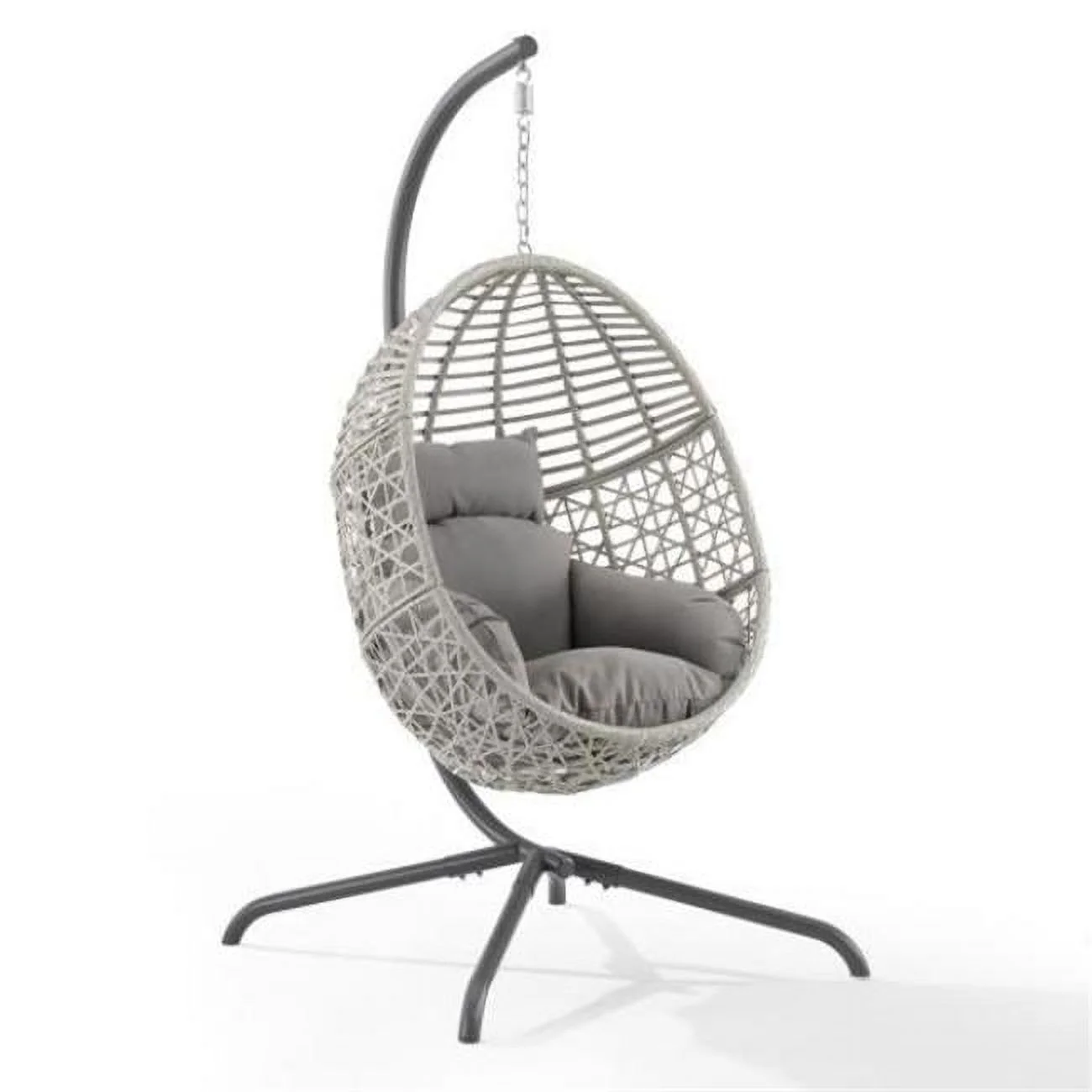76.75 x 57.13 x 57.13 in. Indoor & Outdoor Wicker Hanging Egg Chair, Gray