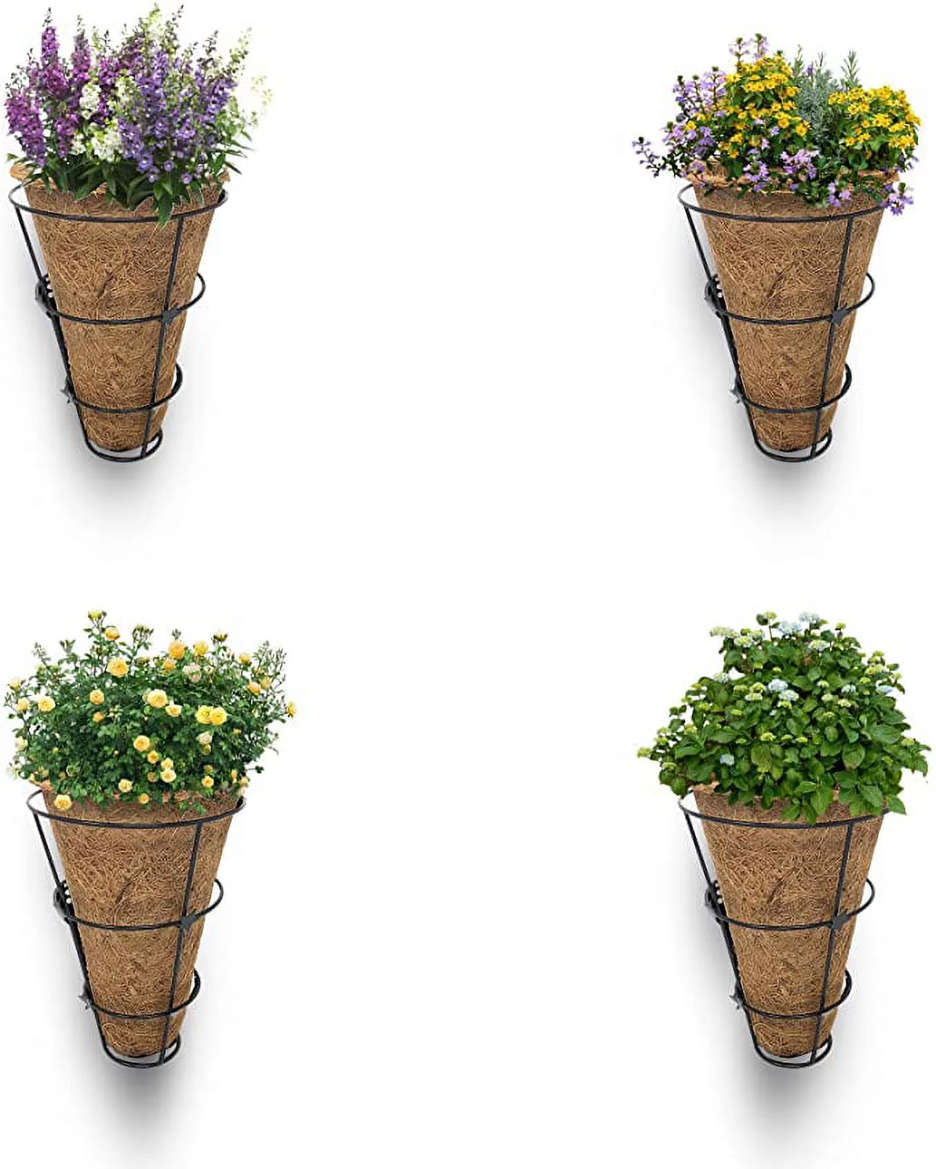 Palm Naki Conical Coconut Coir Planter Basket Set of 4 - Coco Coir Planter, Outdoor Conical Coco Coir Planter, Plant Baskets, Wall Mounting Basket for Plant, Height 9 inches