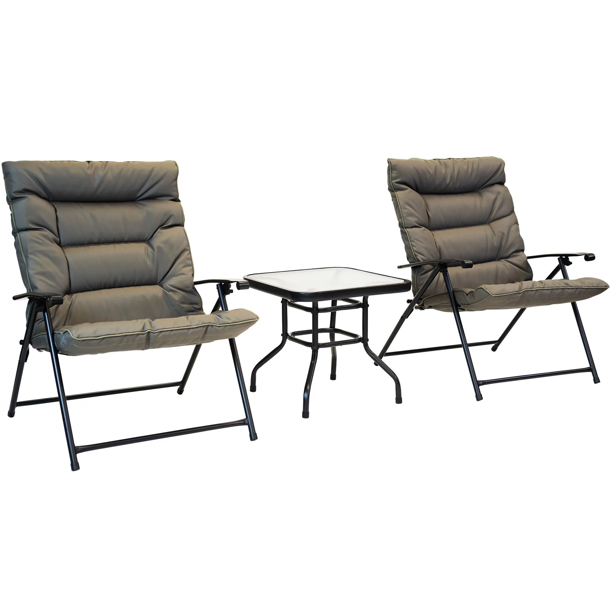 Patio Premier 3pc Folding Set with Cushions, Black Frame, Aqua Cushions
