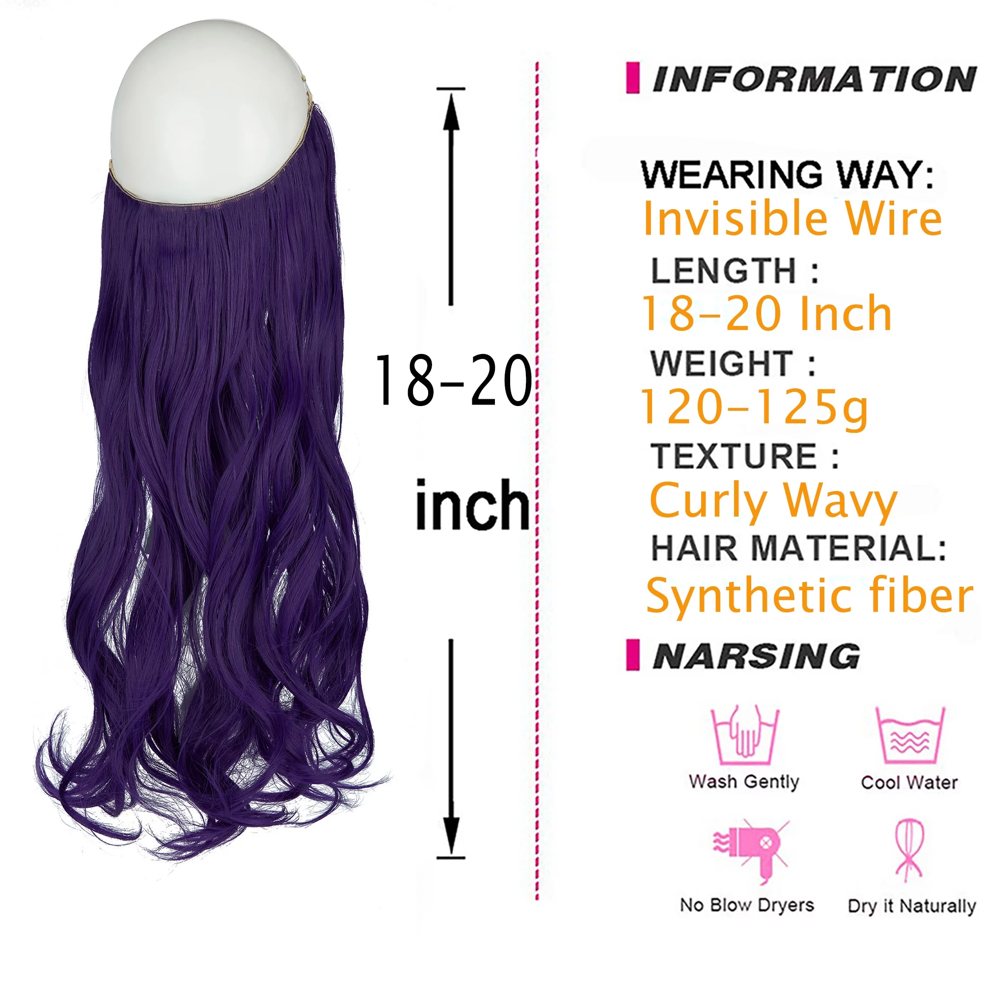 Women Invisible Wire Hair Extensions Hidden No Clip Natural Hair Extensions Long Soft Silky Straight Curly Hairpiece Wavy Hidden Hair Extension Synthetic Hairpieces 18-22 inch Hairpiece
