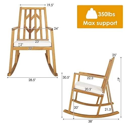 RELAX4LIFE Wooden Rocking Chair Outdoor - Oversized Patio Rocker w/High Backrest, Long Armrest, Removable Soft Cushion, Porch Rocking Chair for Backyard, Garden, Patio Rocking Chair (1, White)