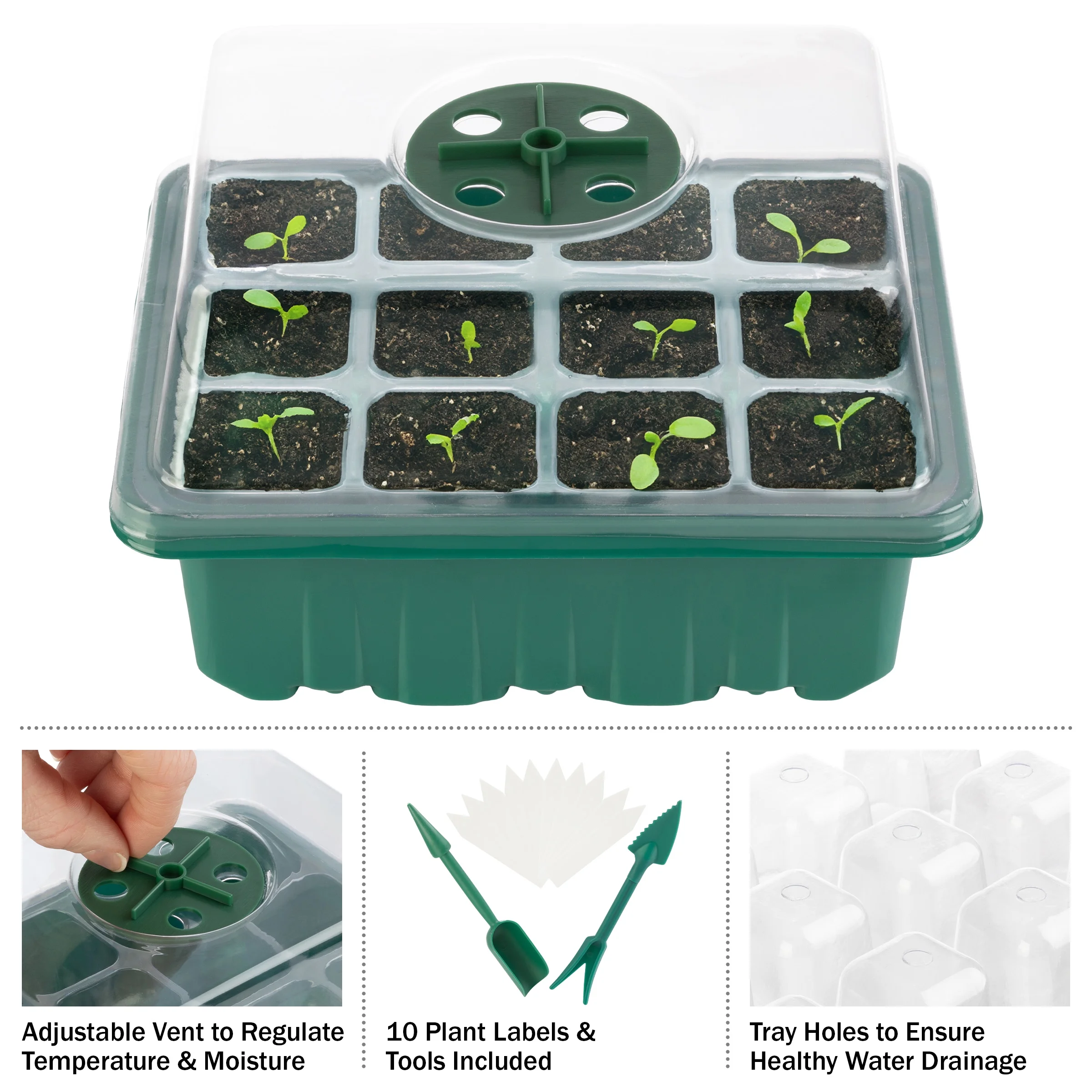 Home-Complete Seed Starter Tray 10-Pack - Plant Trays with Humidity Domes