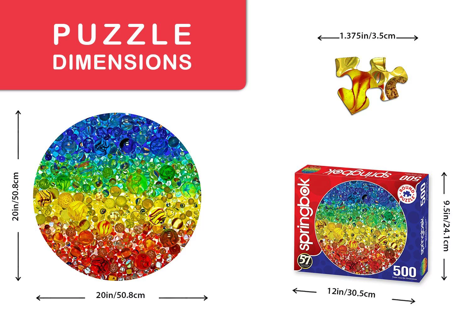Illuminated Marbles, 500 Piece Round Puzzle, by Springbok Puzzles.