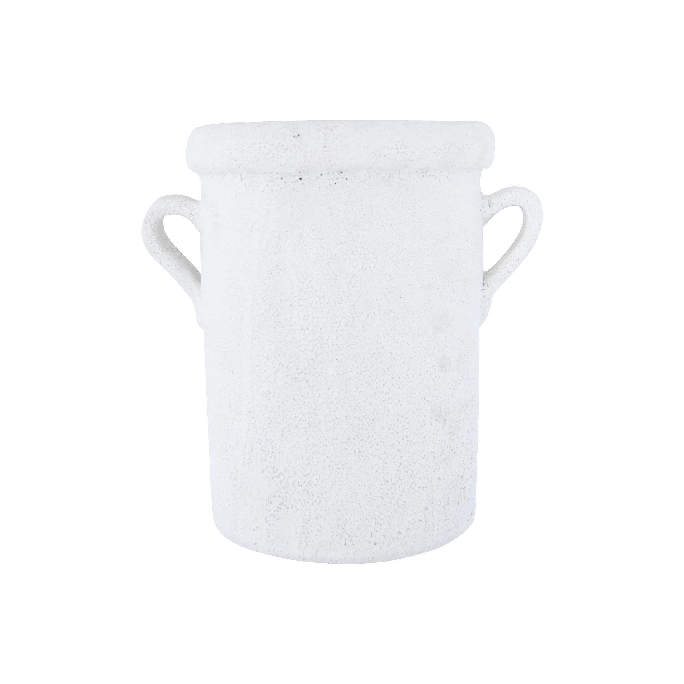 Creative Co-Op Round Terra-cotta Crock with Decorative Handles and Distressed Volcano Glaze, White