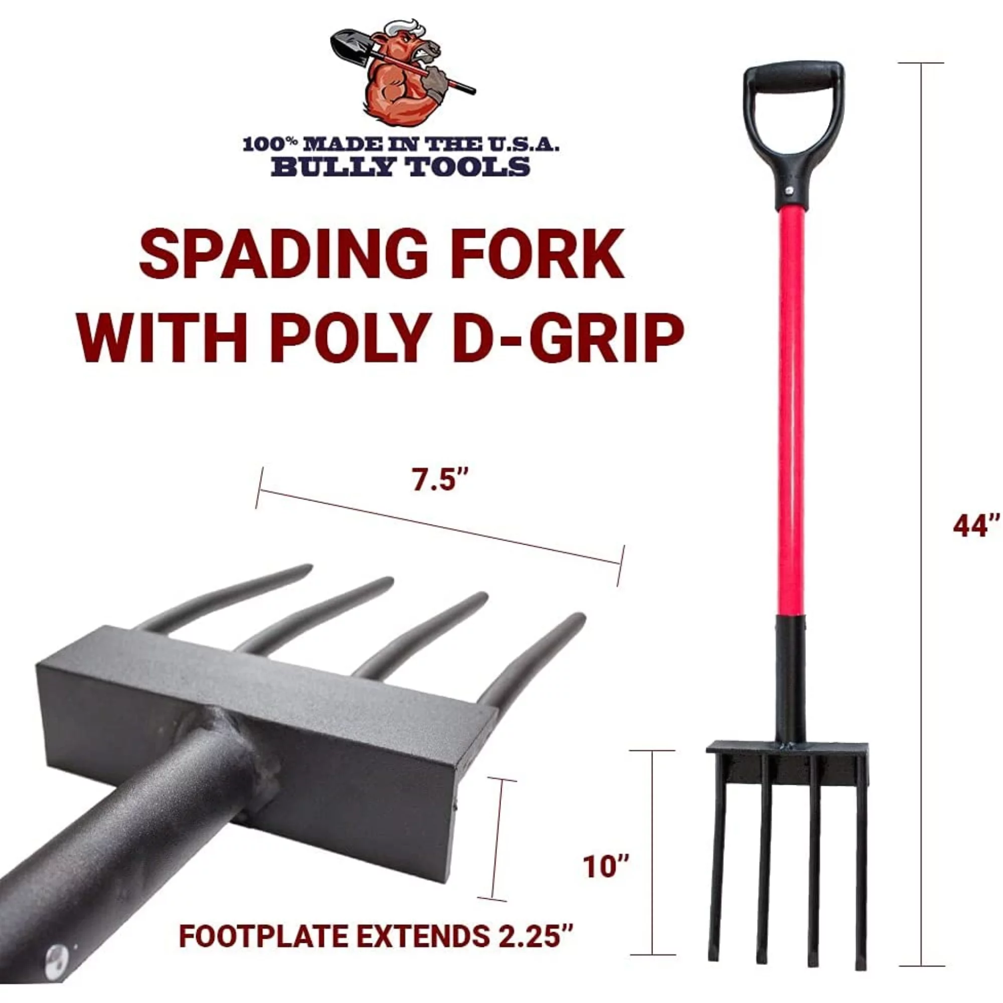 Bully Tools Spading Fork with Fiberglass, D-Grip Handle