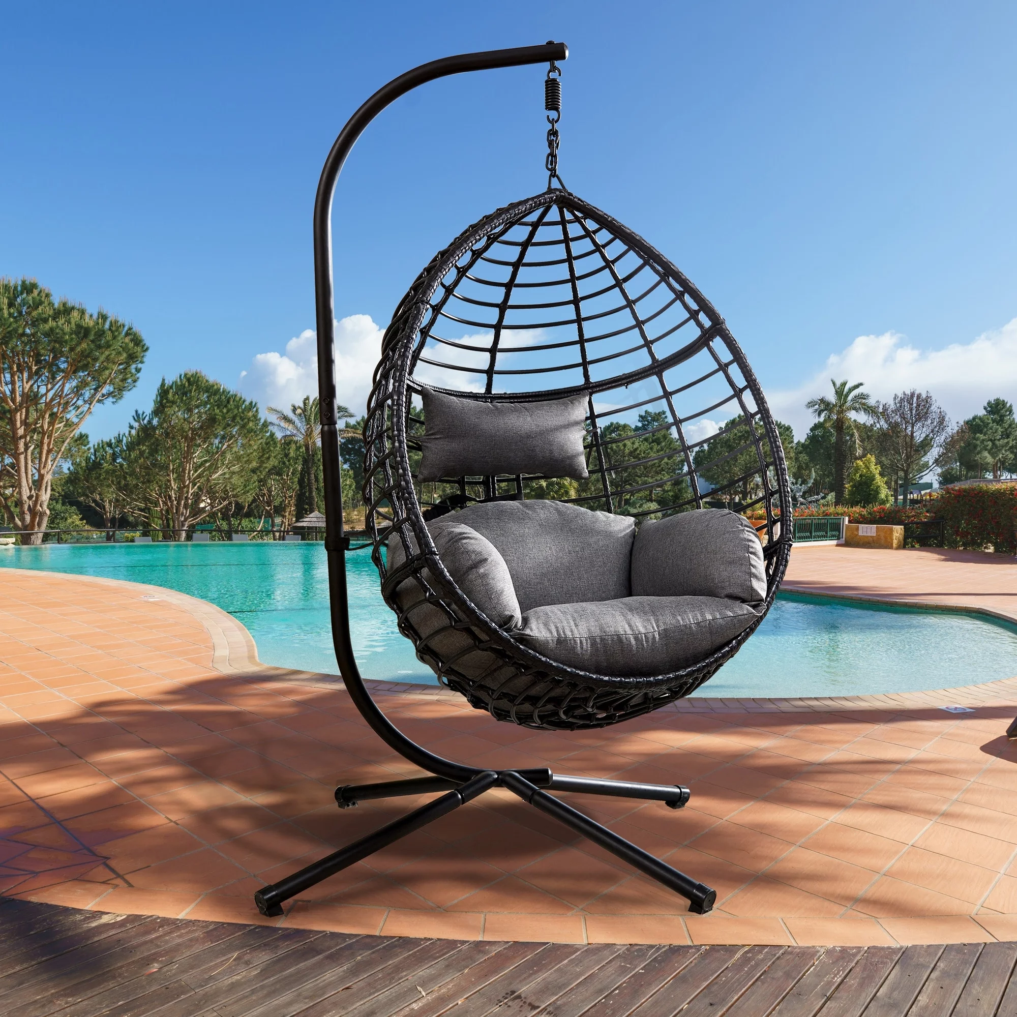Clihome  Outdoor Rattan Nest Balcony Hanging Chair - 37.4x37.4x76.77 Grey