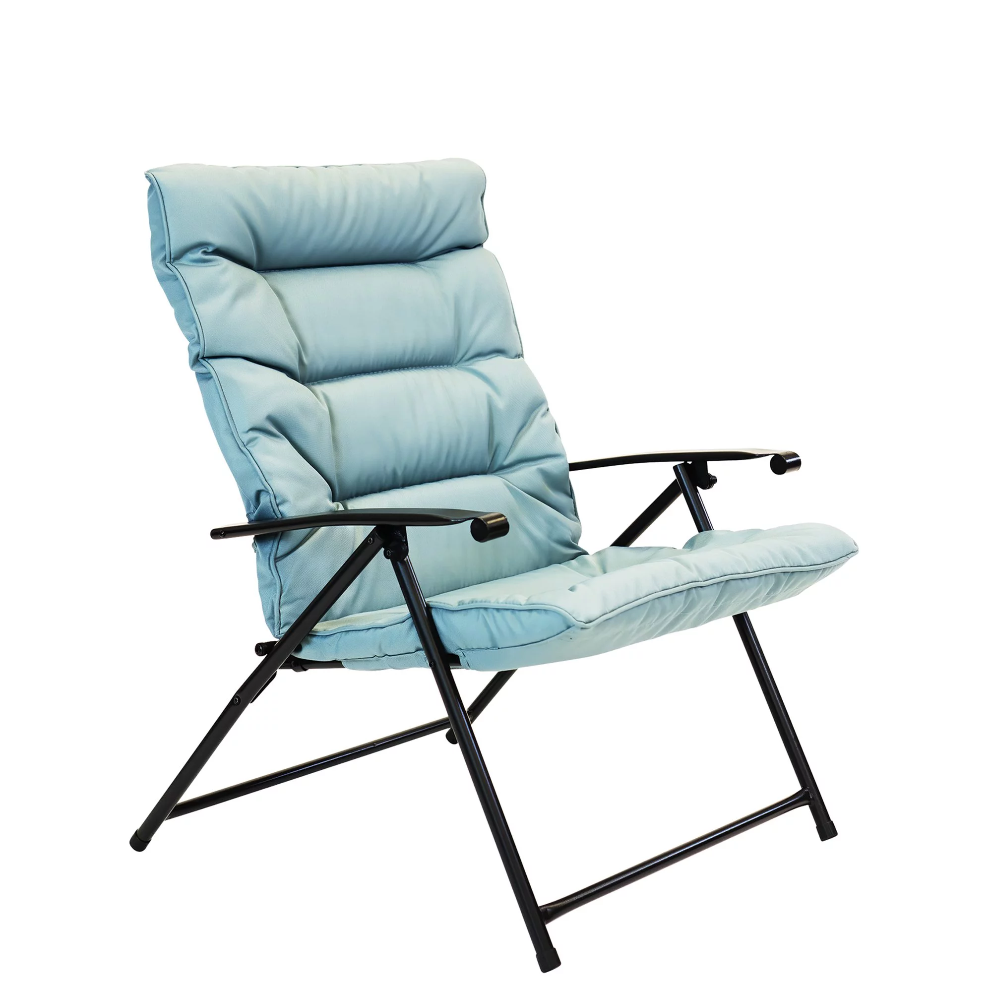 Patio Premier 3pc Folding Set with Cushions, Black Frame, Aqua Cushions