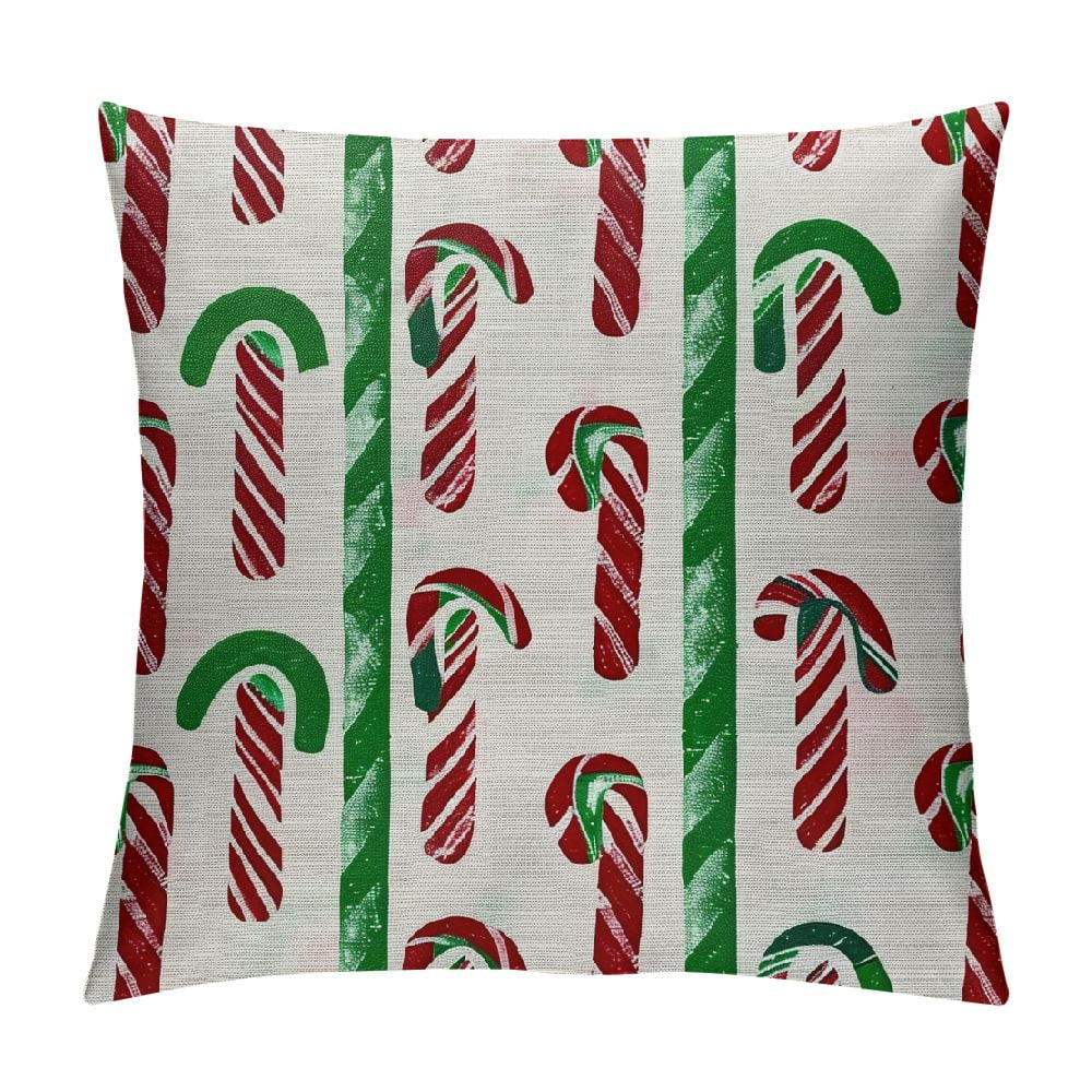 Candy Cane Christmas Throw Pillow Covers Spiral Simple Beautiful Classic red Green Linen Decorative Square Home Product Couch Bench Chair Bed Cushion Cover