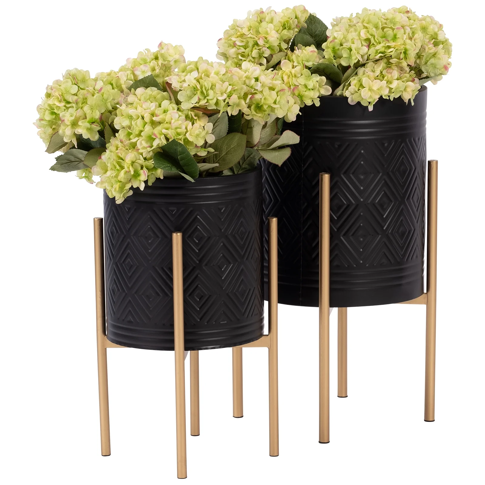 2 Piece/Set,Made of High-quality Iron, It Has Little Impact on The Environment,Ideal for Planting and Potting Succulents, Indoor Houseplants,Aztec Planter on Metal Stand, Black/Gold