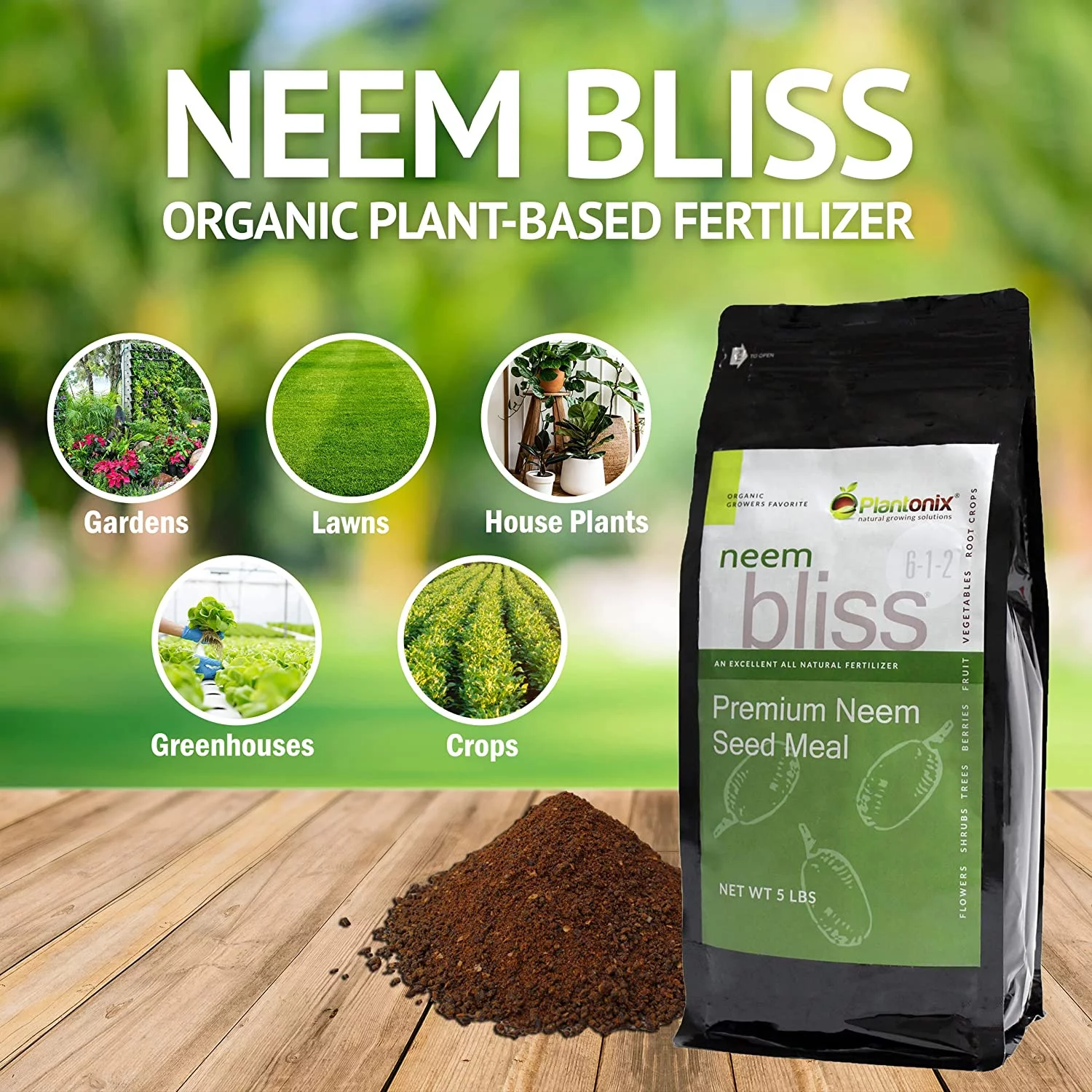 Plantonix Neem Bliss - Premium Neem Seed Meal/ Cake Fertilizer - Slow Release Nitrogen Source 5 lbs