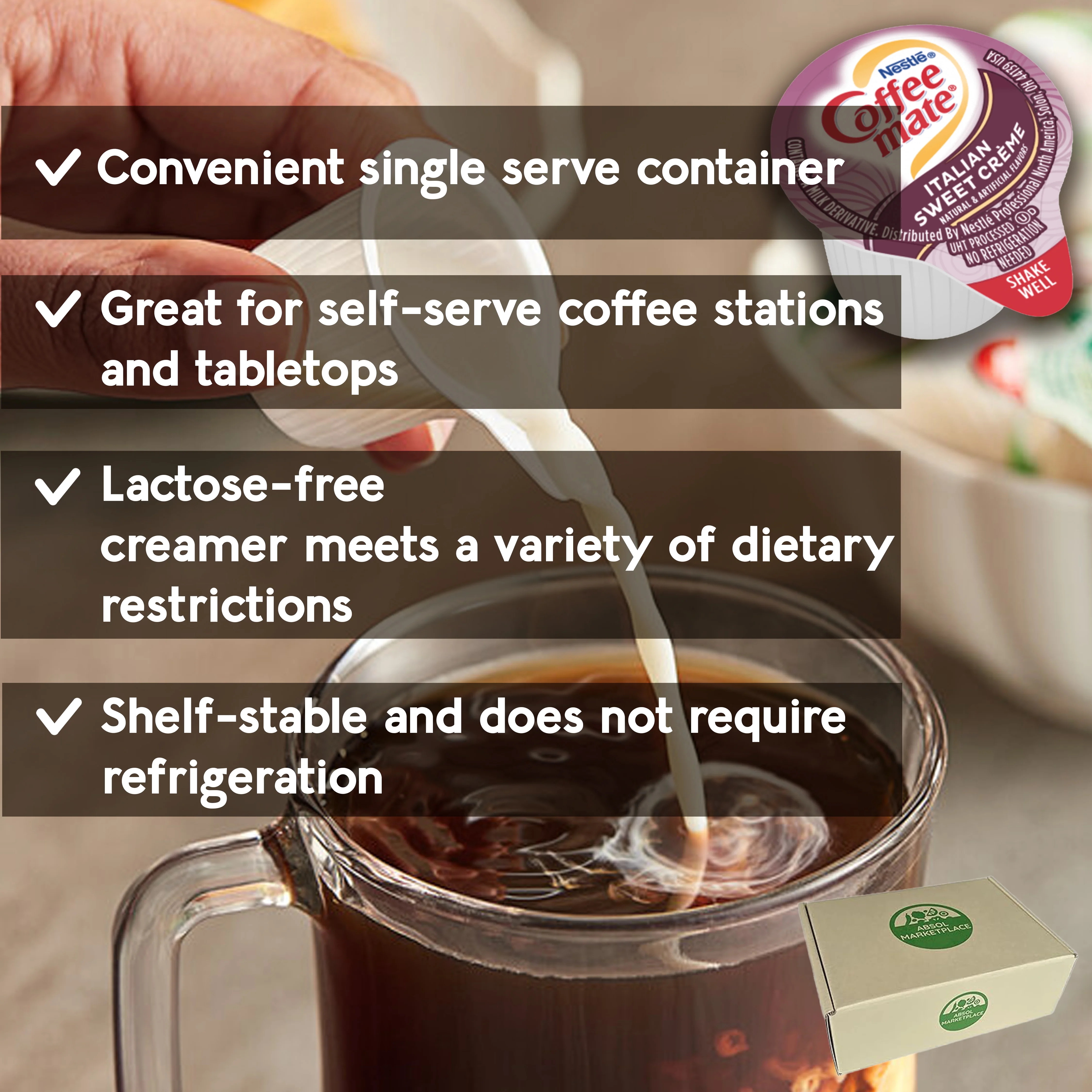 Nestle Coffee-Mate Italian Sweet Creme Single Serve Non-Dairy Creamer, 0.4 oz l Pack of 50