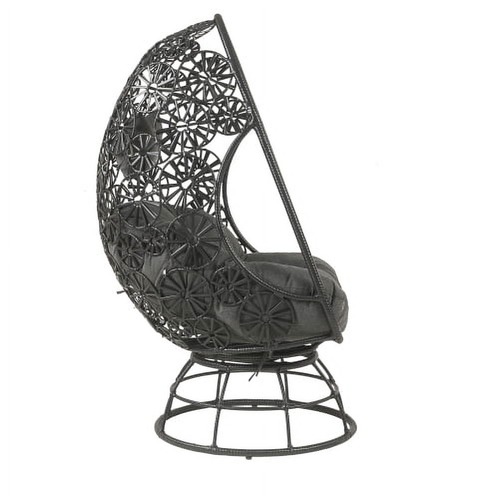 Buumin ACME Hikre Patio Lounge Chair & Side Table, Clear Glass, Charcaol Fabric & Black Wicker 45113