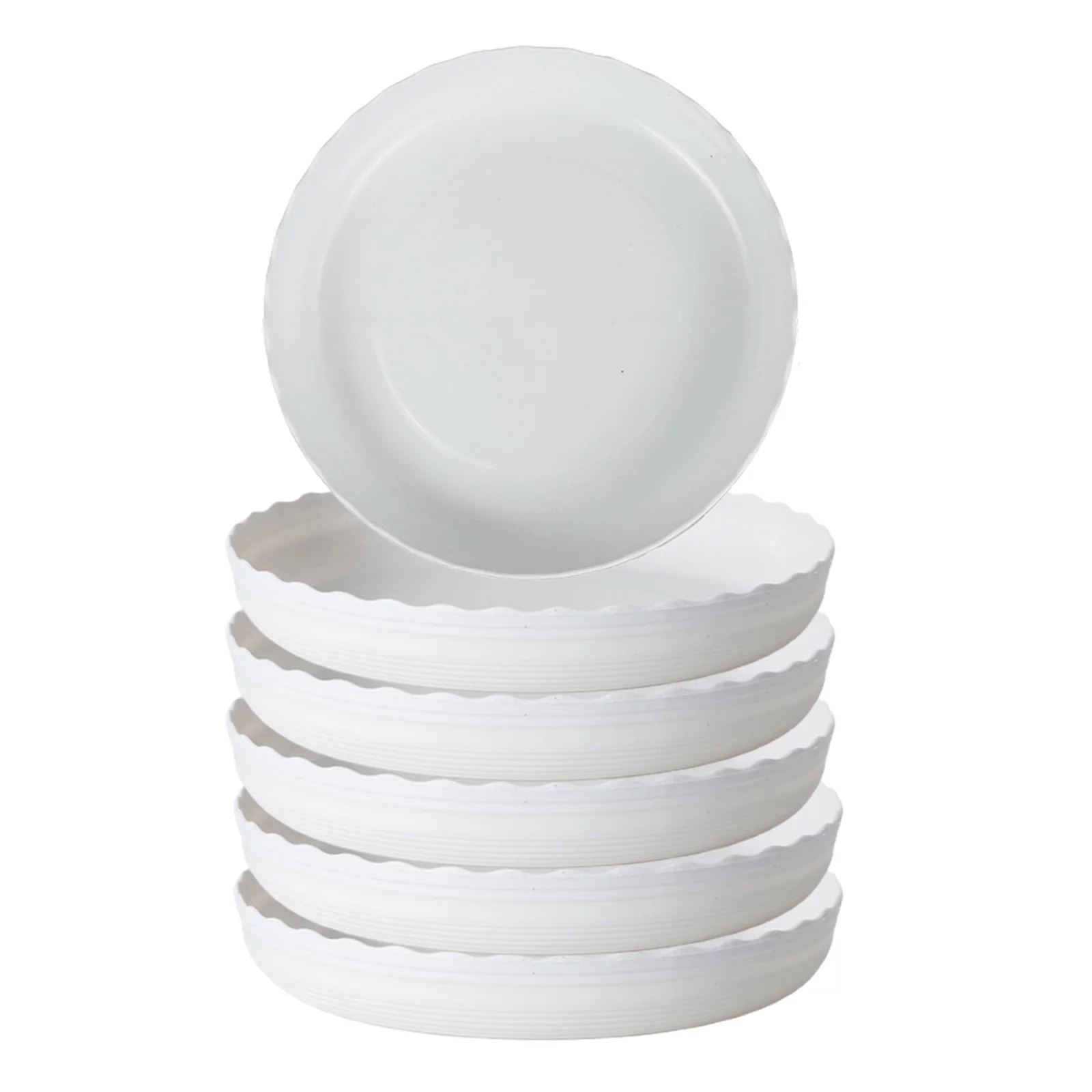 MAHAQI Plant Saucers Plastic Cushion White Wavy Edge Flower Pot Mat 1 Pc 6Pcs Bowl Tray Set