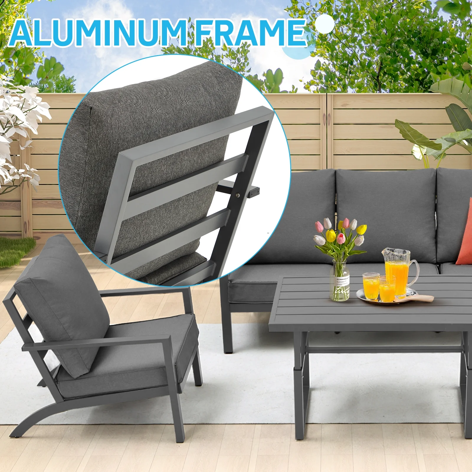 Danrelax 4 Pieces Aluminum Patio Furniture Set,Patio Conversation Set, Black