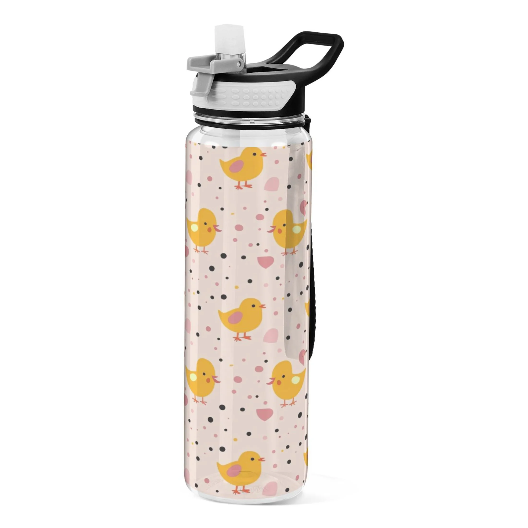 Cute Ducks and Polka Dots 32oz Sports Water Bottles Leakproof Tritan Bottle with Straw BPA Free Clear Bottle for Fitness Gym Outdoor Cycling