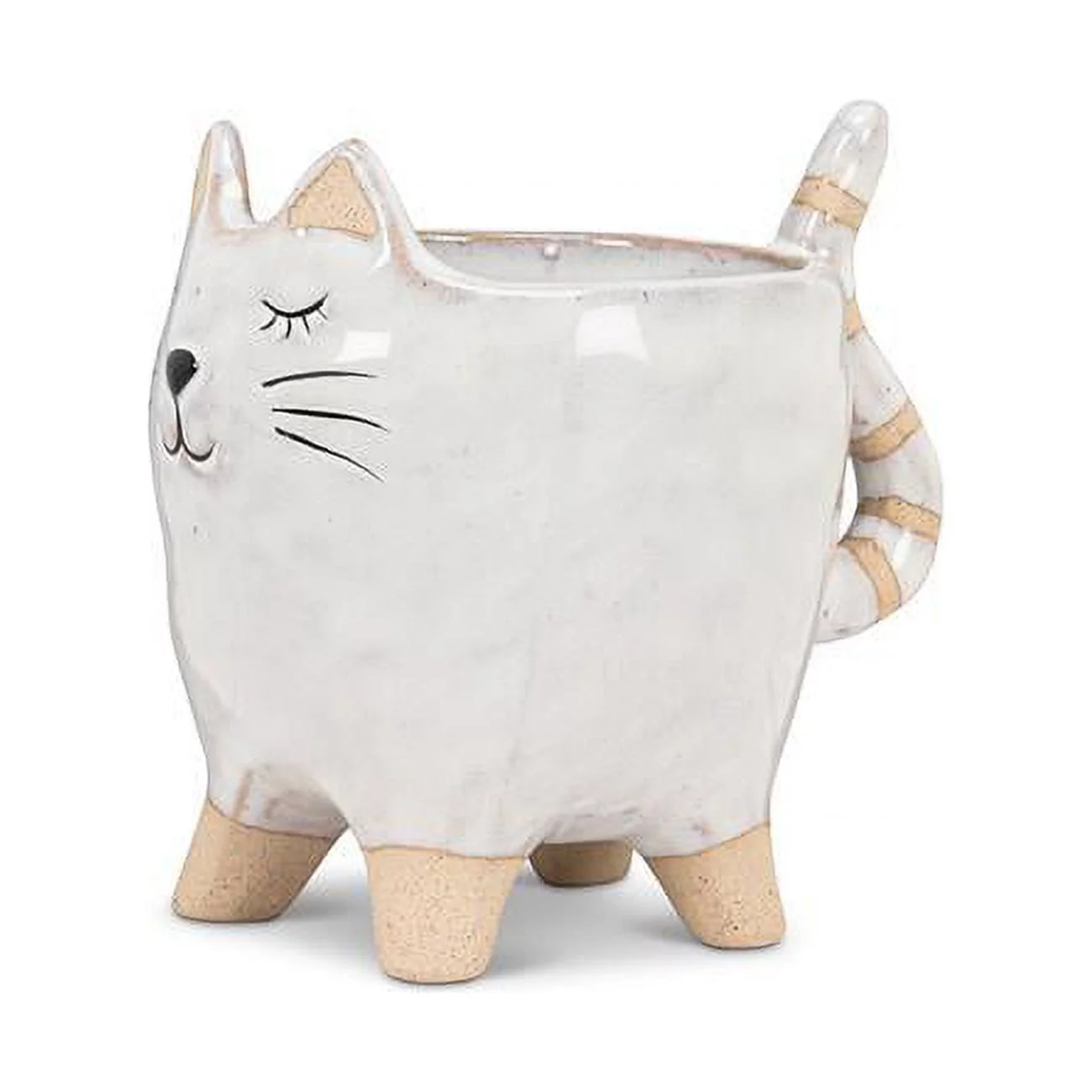Abbott Collection AB-27-CRITTER-201 4 in. Cat with Tail Planter, White - Small