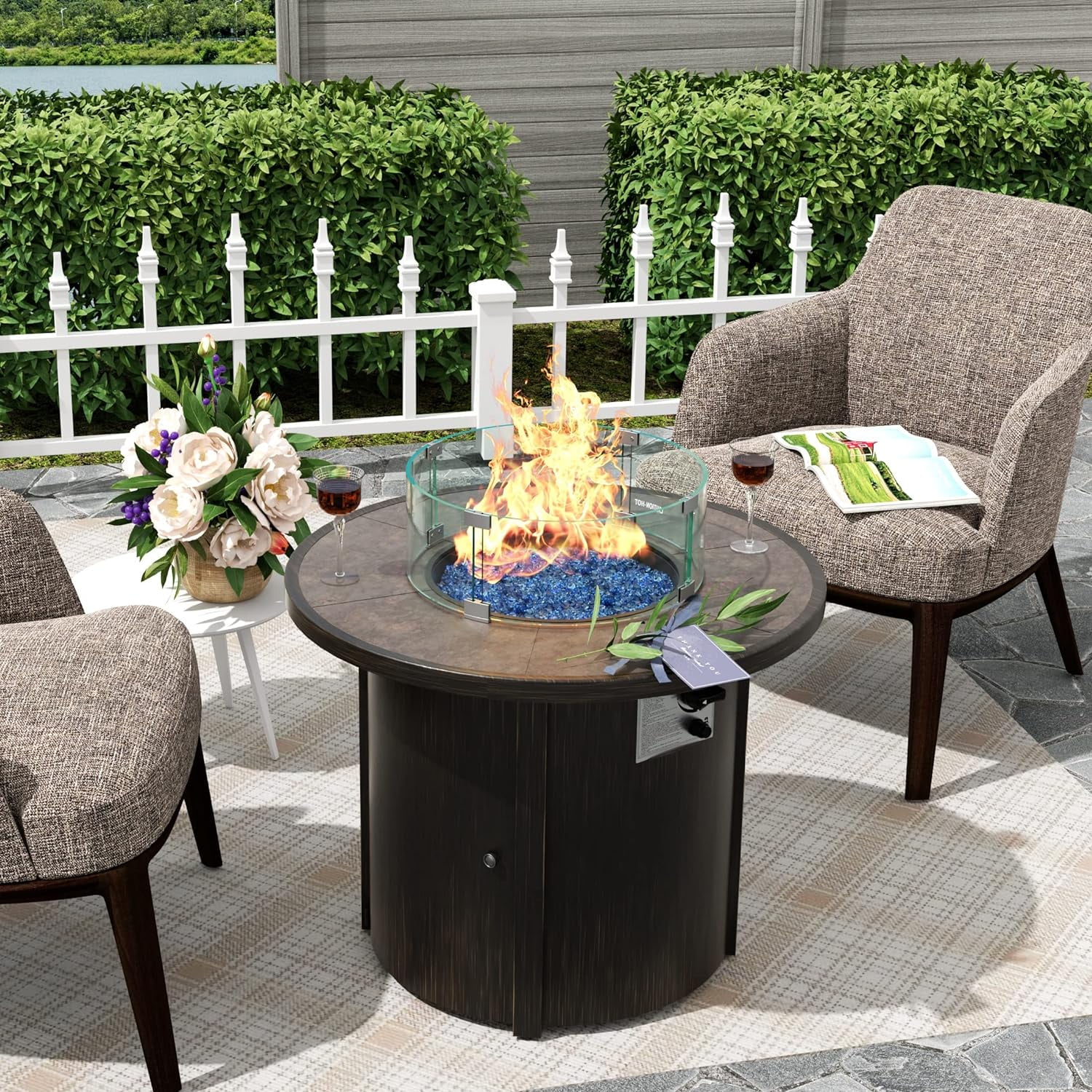 WO Home Furniture Round Tempered Glass Fire Pit Guard Kit for Outdoor Fire Pit Fire Protection 17