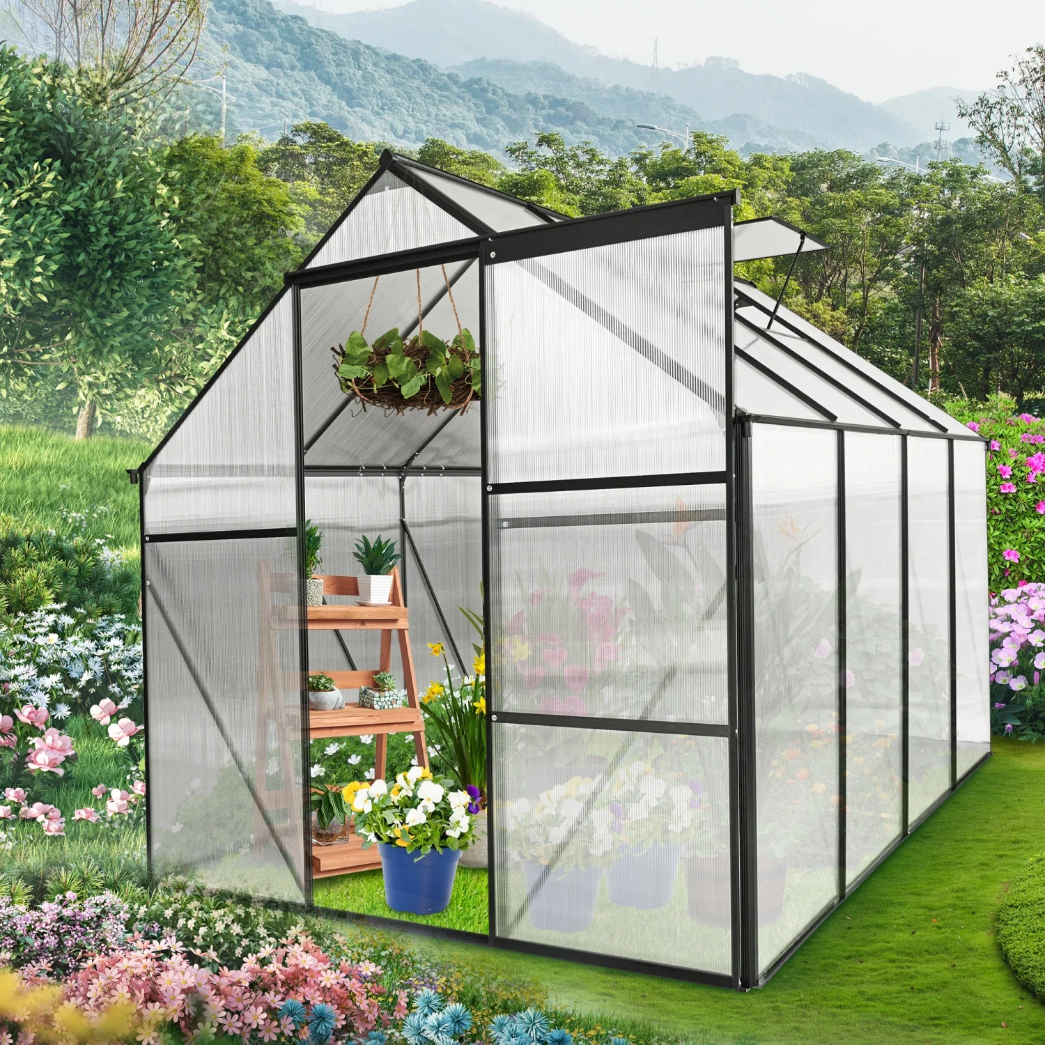 Premium Durable All Season Heavy Duty 6x8 FT Aluminum Polycarbonate Greenhouse with Raised Base and Anchor - Ideal Walk-in Greenhouse for Outdoor Backyard Use