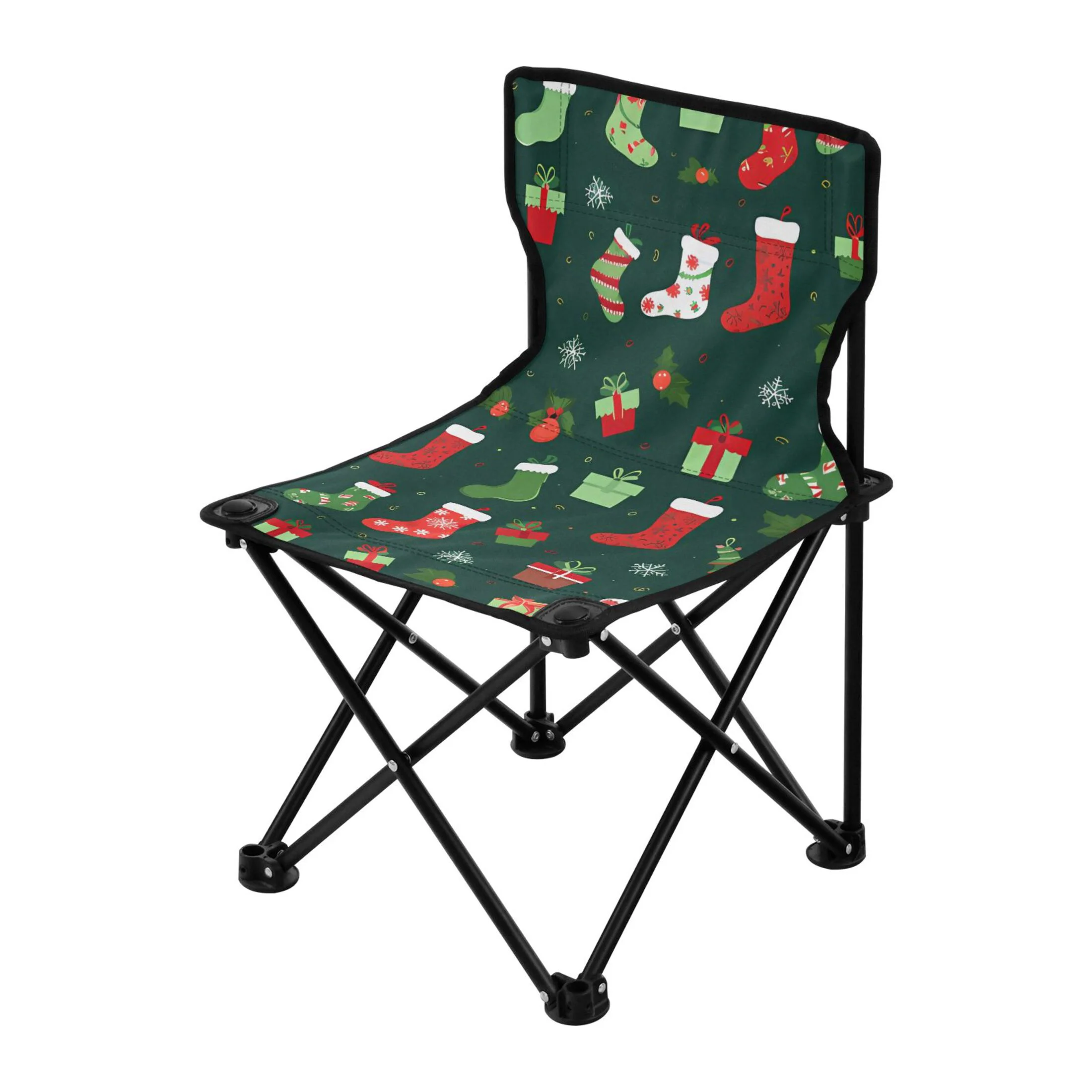Christmas Socks Pattern Portable Camping Chair Outdoor Folding Beach Chair Fishing Chair Lawn Chair with Carry Bag Support to 220LBS