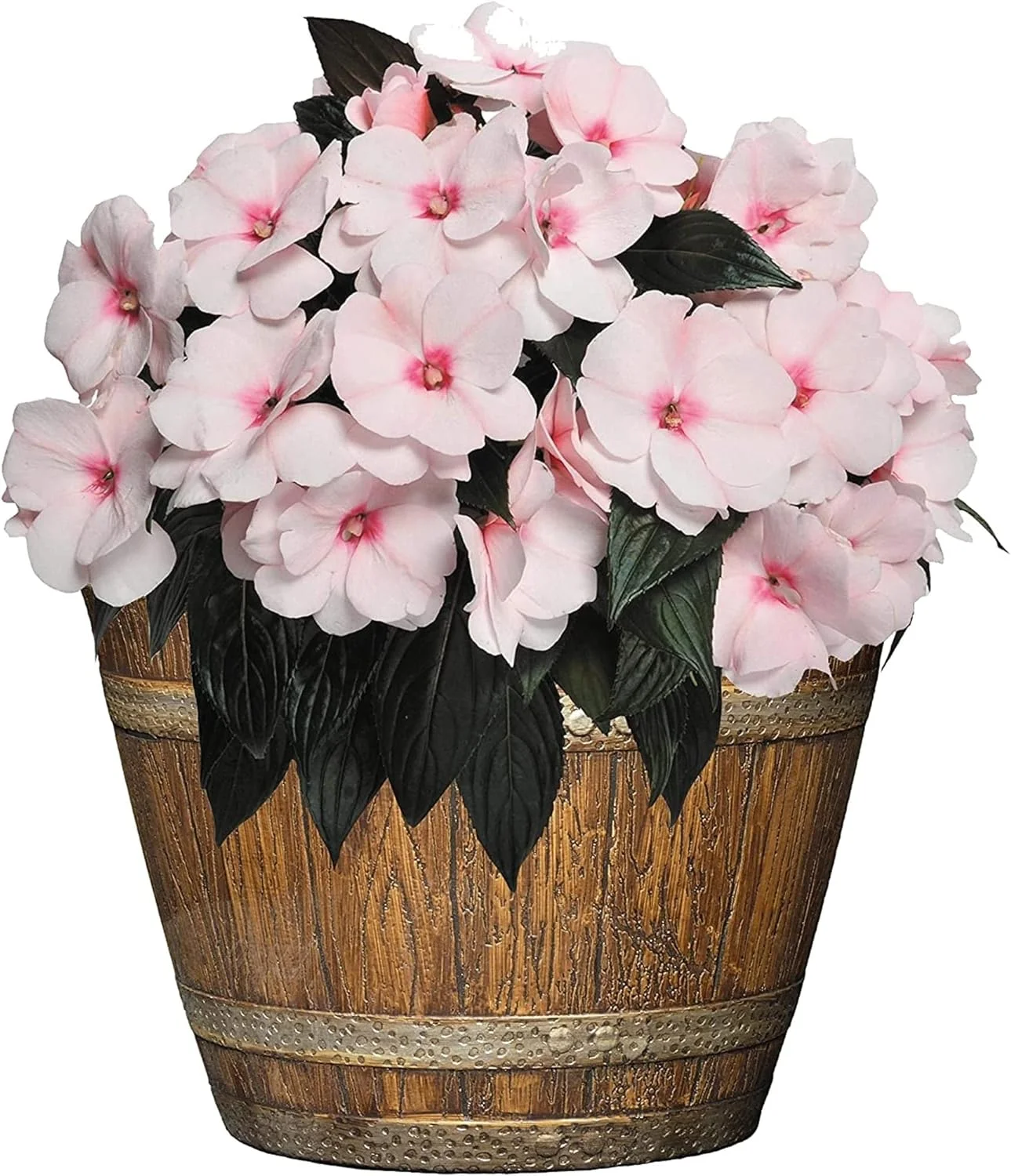 Whiskey Plastic Resin Flower Barrel Planter, Walnut Brown, 9