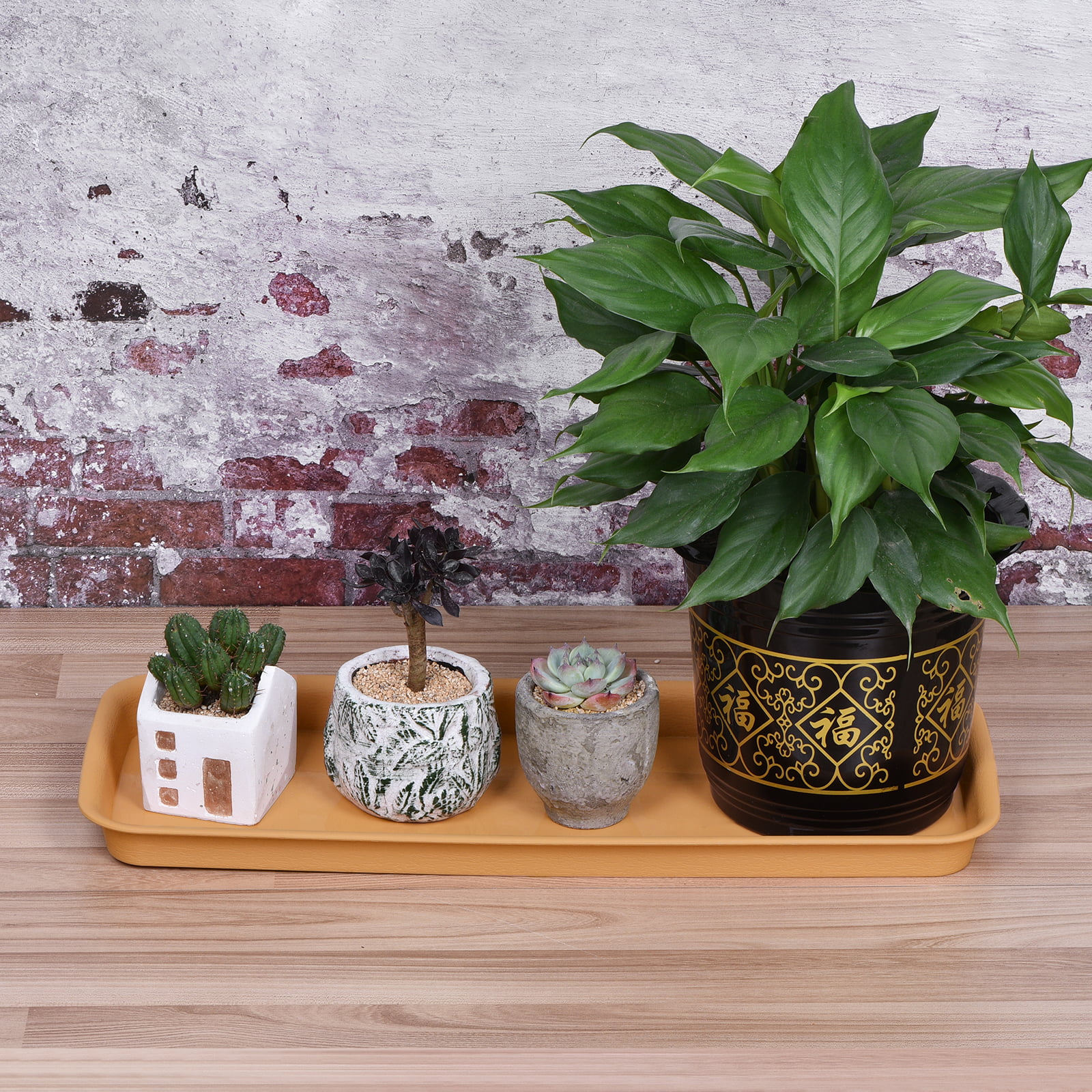 Uxcell 57x22cm Plastic Rectangular Plant Pot Saucer Flower Drip Tray, Terracotta