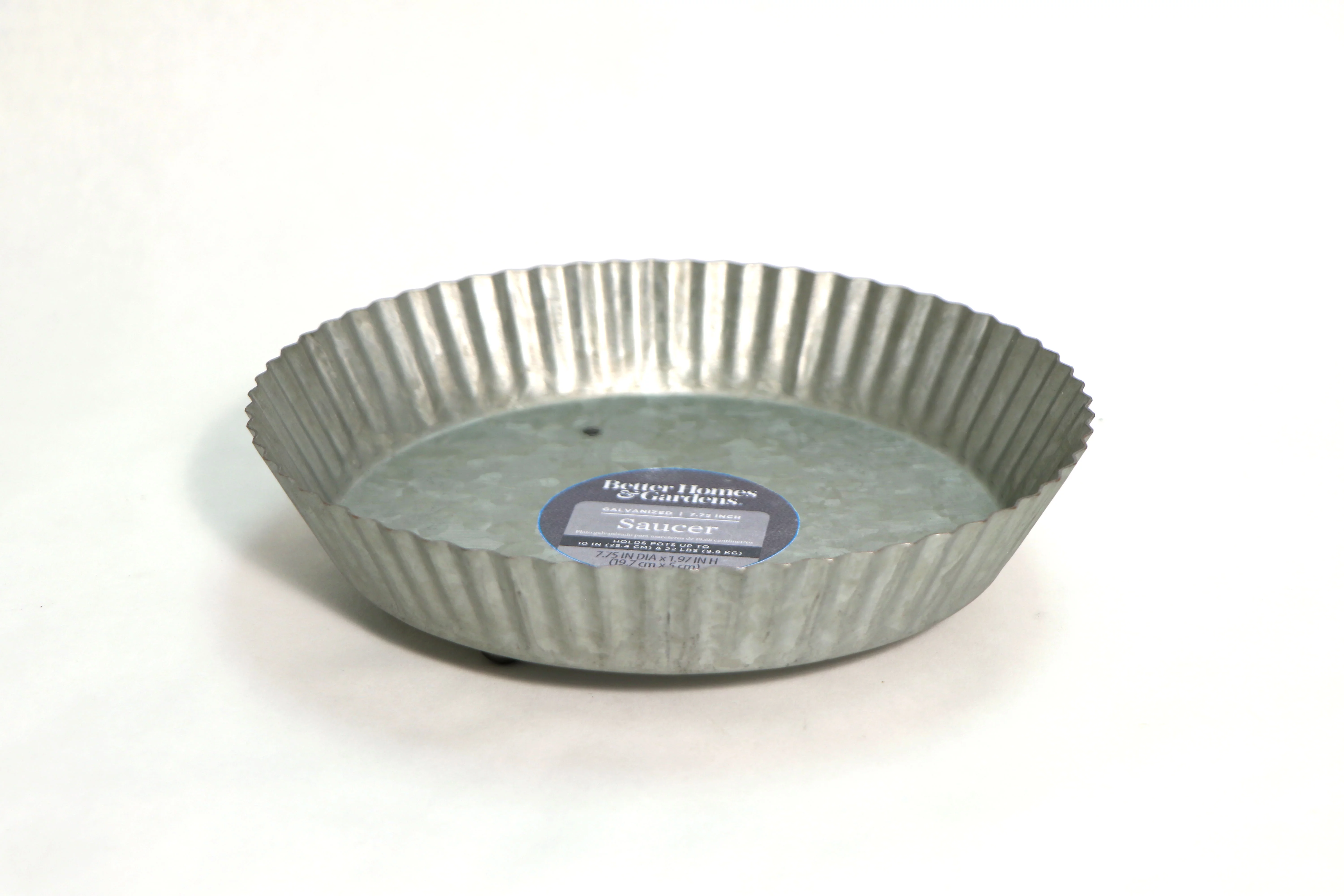 Better Homes & Gardens 8in Footed Galvanized Gray Metal Plant Saucer