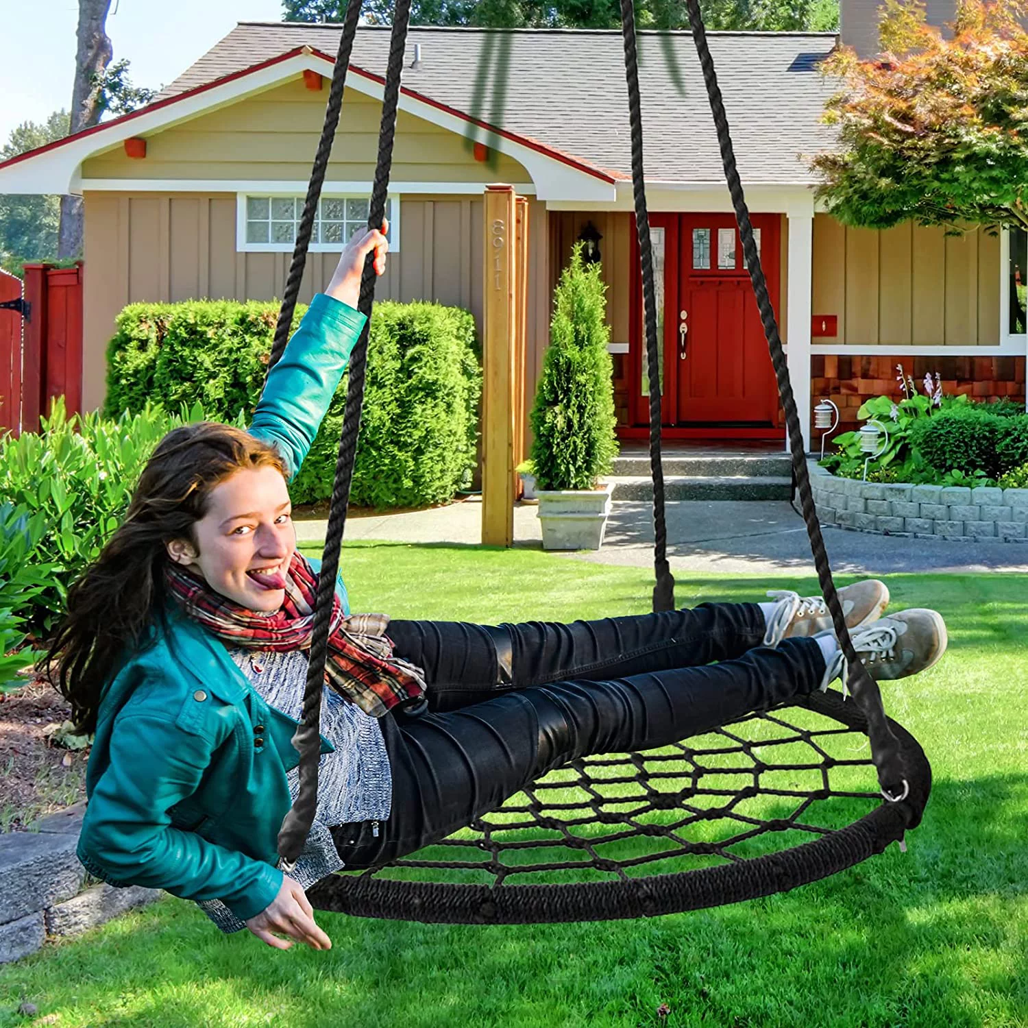 Spider Web Tree Swing Set, Extra Large Platform Net Swing, Adjustable Hanging Ropes - Attaches to Trees or Existing Swing Sets for Multiple Kids or Adult
