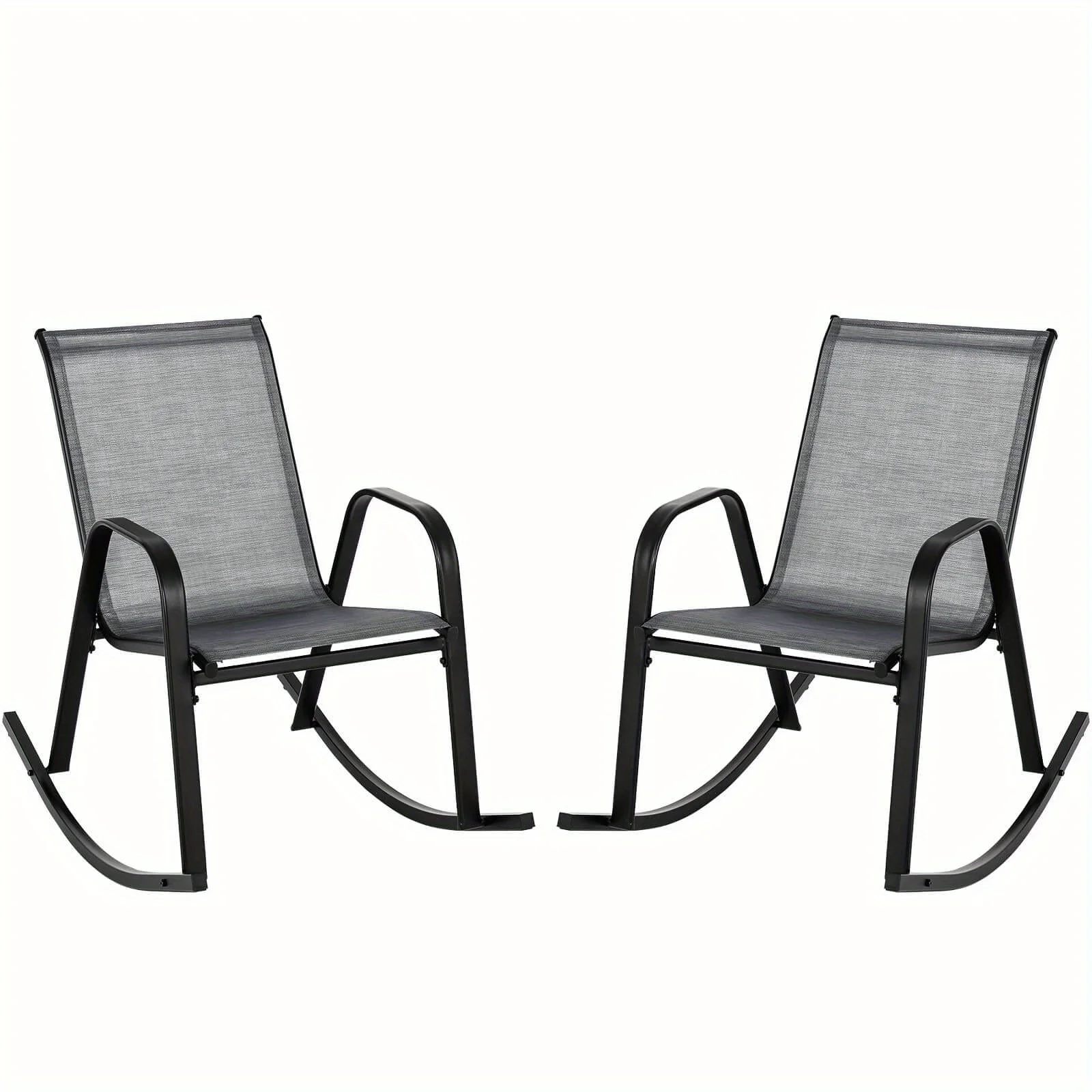 2PCs patio rocking chair heavy-duty metal rocker outdoor anti-slip Gray