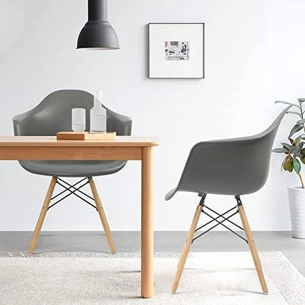 ZWNLKQG Set of 4 Dining Chairs Mid-Century Modern Dining Room Plastic Chairs  Outdoor Side Chairs with Wood Legs for Kitchen  White