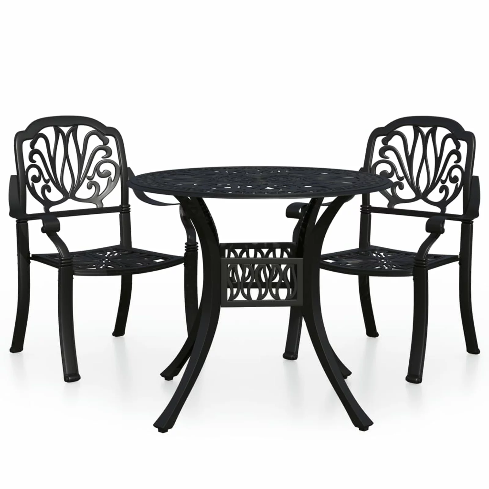 Dcenta 3 Piece Bistro Set Cast Aluminum Black Table and 2 Chairs Bar Set for Garden, Lawn, Courtyard