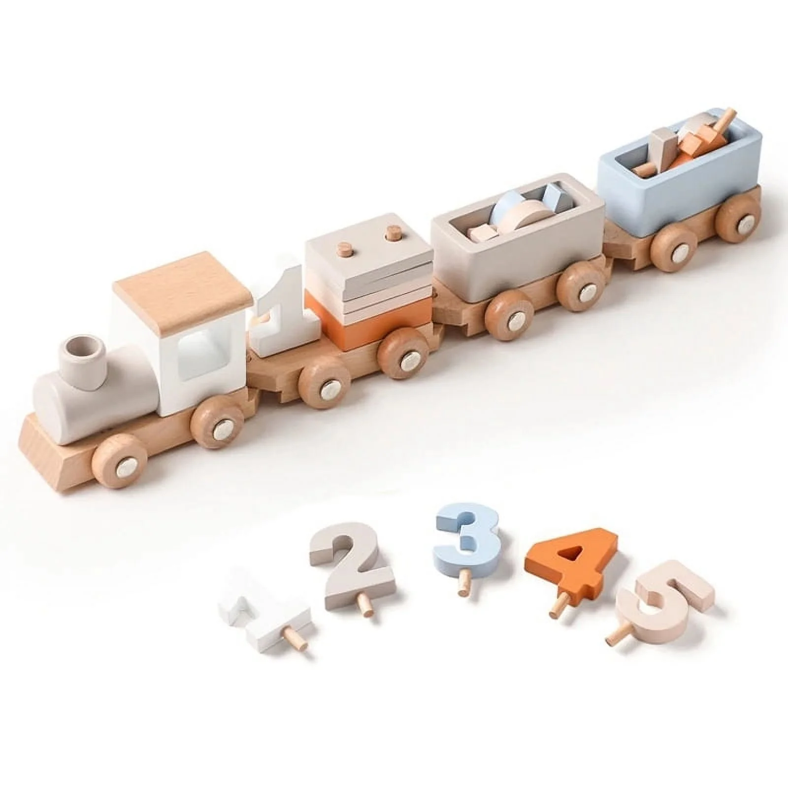 Wooden Train Birthday Toy Montessori Toys Baby Educational Toys Wooden Trolley Baby Learning Toys Number Of Wood Baby's Toys