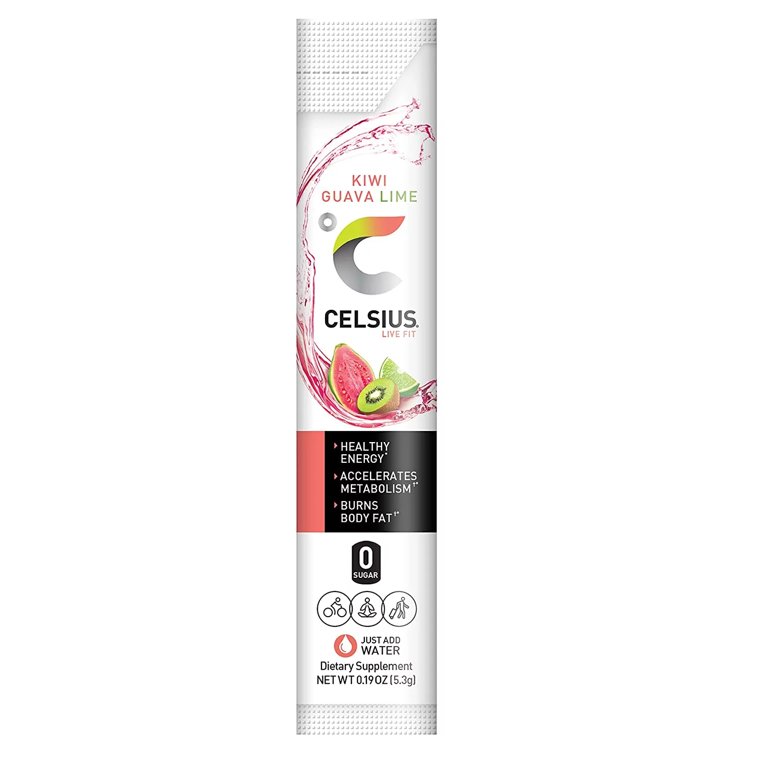 CELSIUS Kiwi Guava Lime On-the-Go Powder Stick Packs, Zero Sugar (14 Sticks per Pack)
