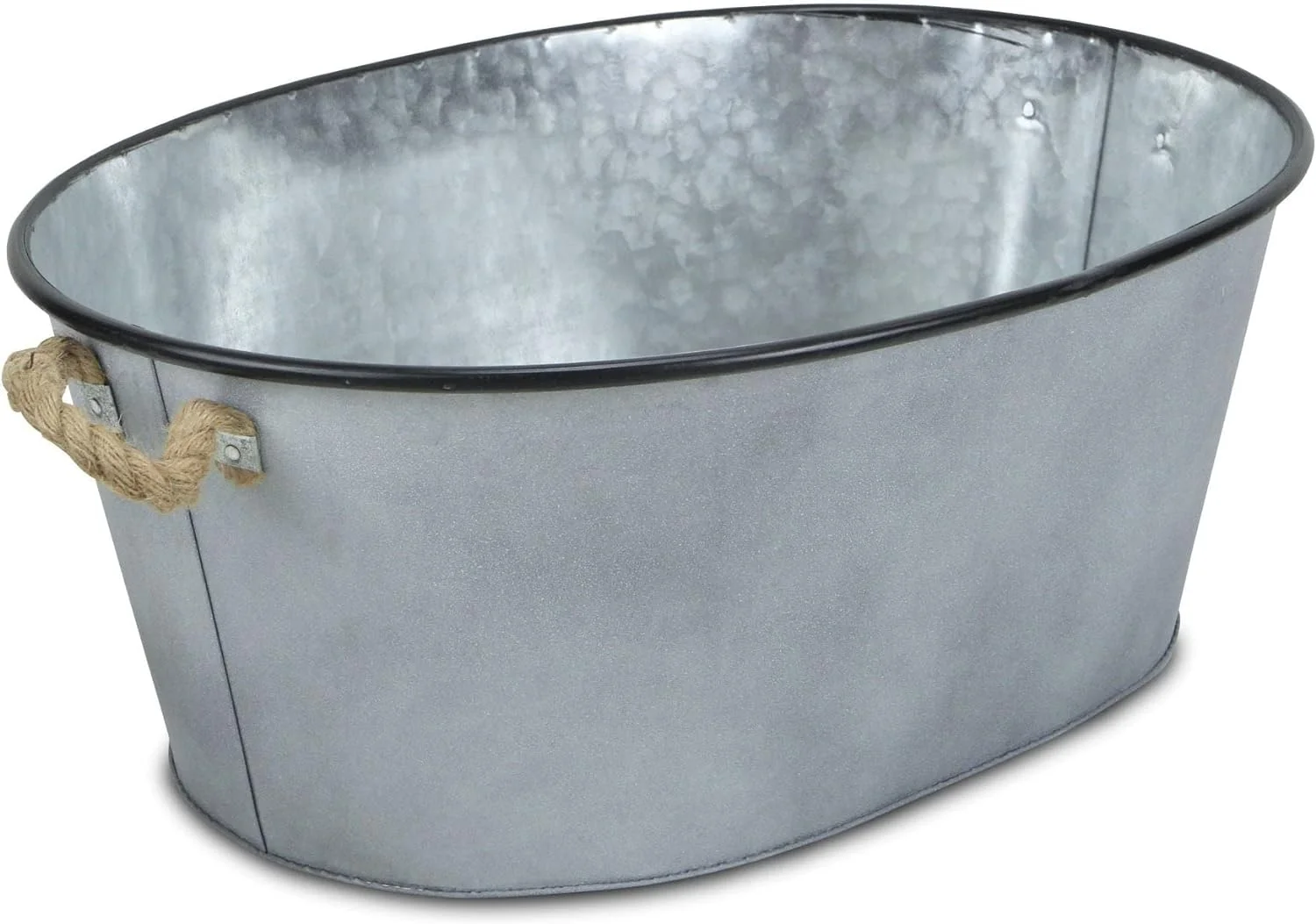 Gray Galvanized Metal Oval Planter with Rope Handles L: 24
