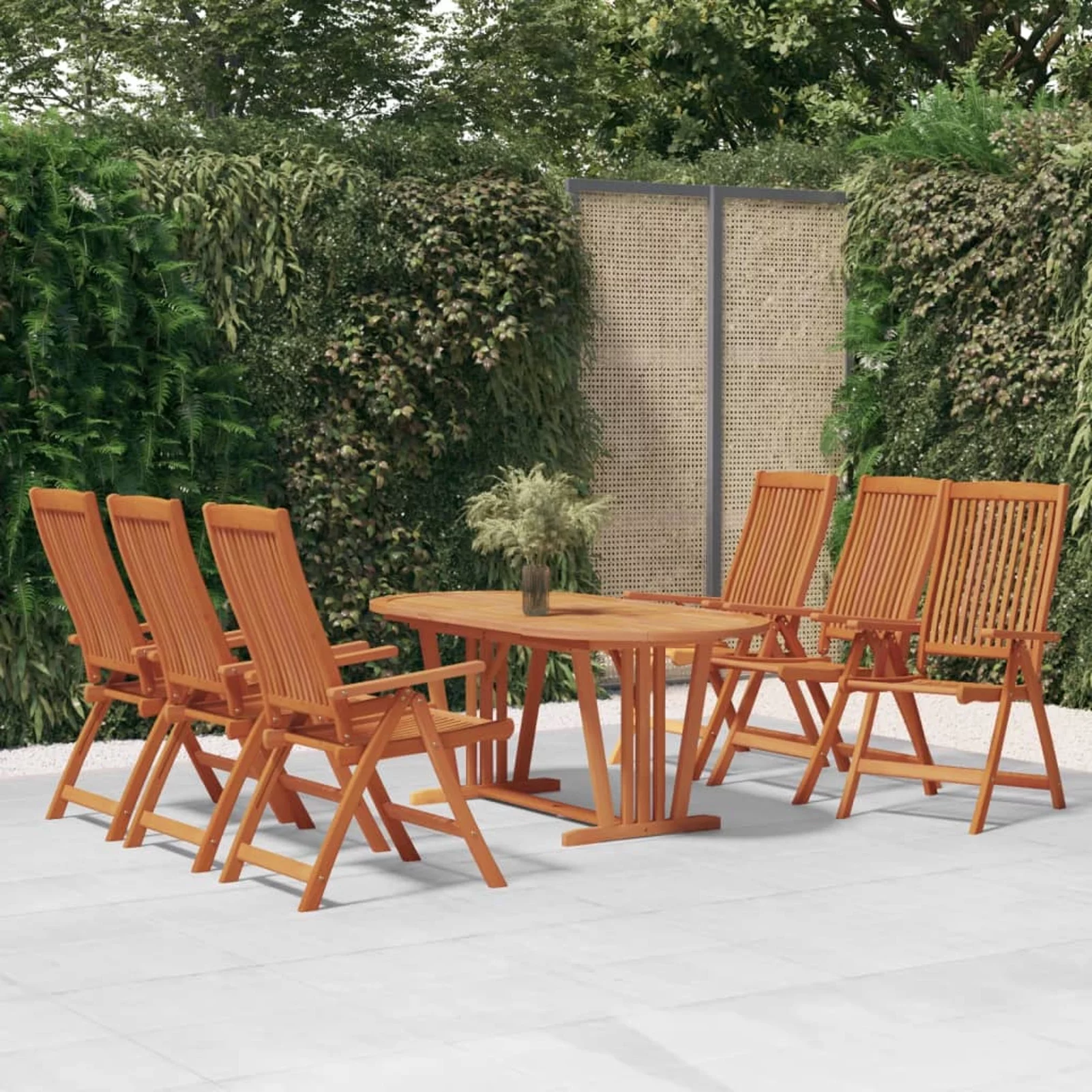Andoer parcel,Set 7 Piece Set Wood Eucalyptus Table And Chairs Set Patio Conversational SetWith Umbrella ConversationalFurniture Eucalyptus Chairs With Umbrella Rewis Chusui Vidaxl