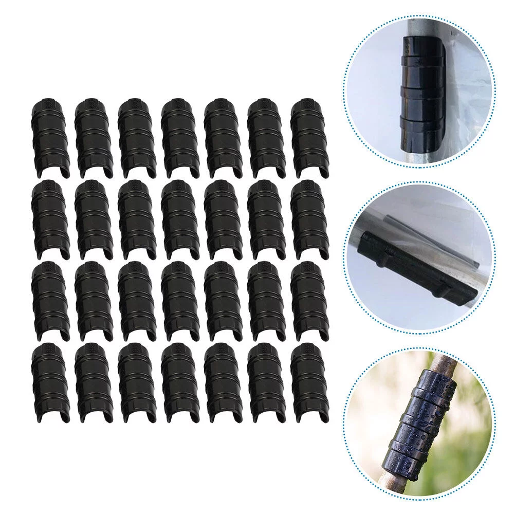 30Pcs Greenhouse Pipe Clamps Plant Cover Netting Tunnel Clips Clamp (Black)