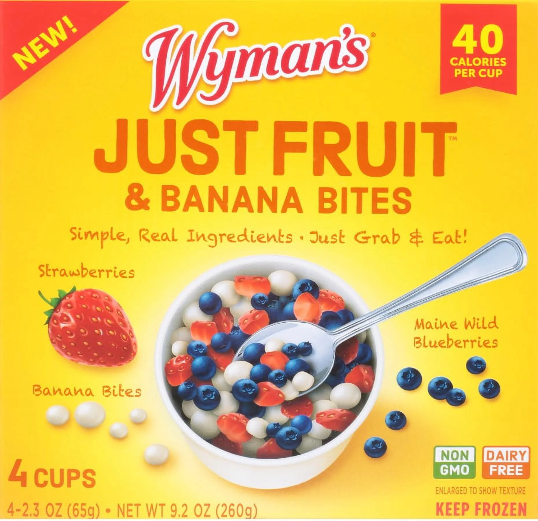 Wyman's Just Fruit & Banana Bites, 4 Pack of 2.3 oz Cups (Frozen)