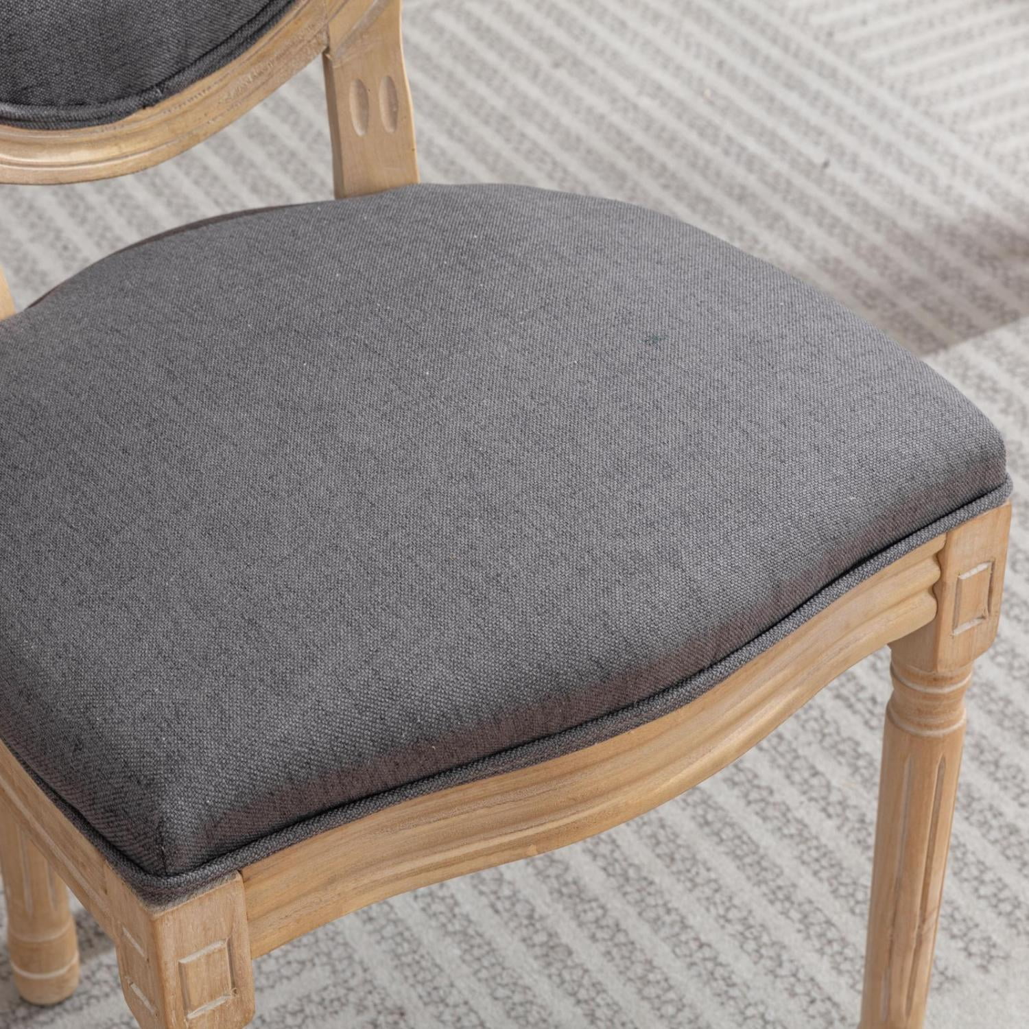 YPDCHB &  French Style Solid Wood Frame Antique Painting Linen Fabric Rattan Back Dining Chair  Cream Beige