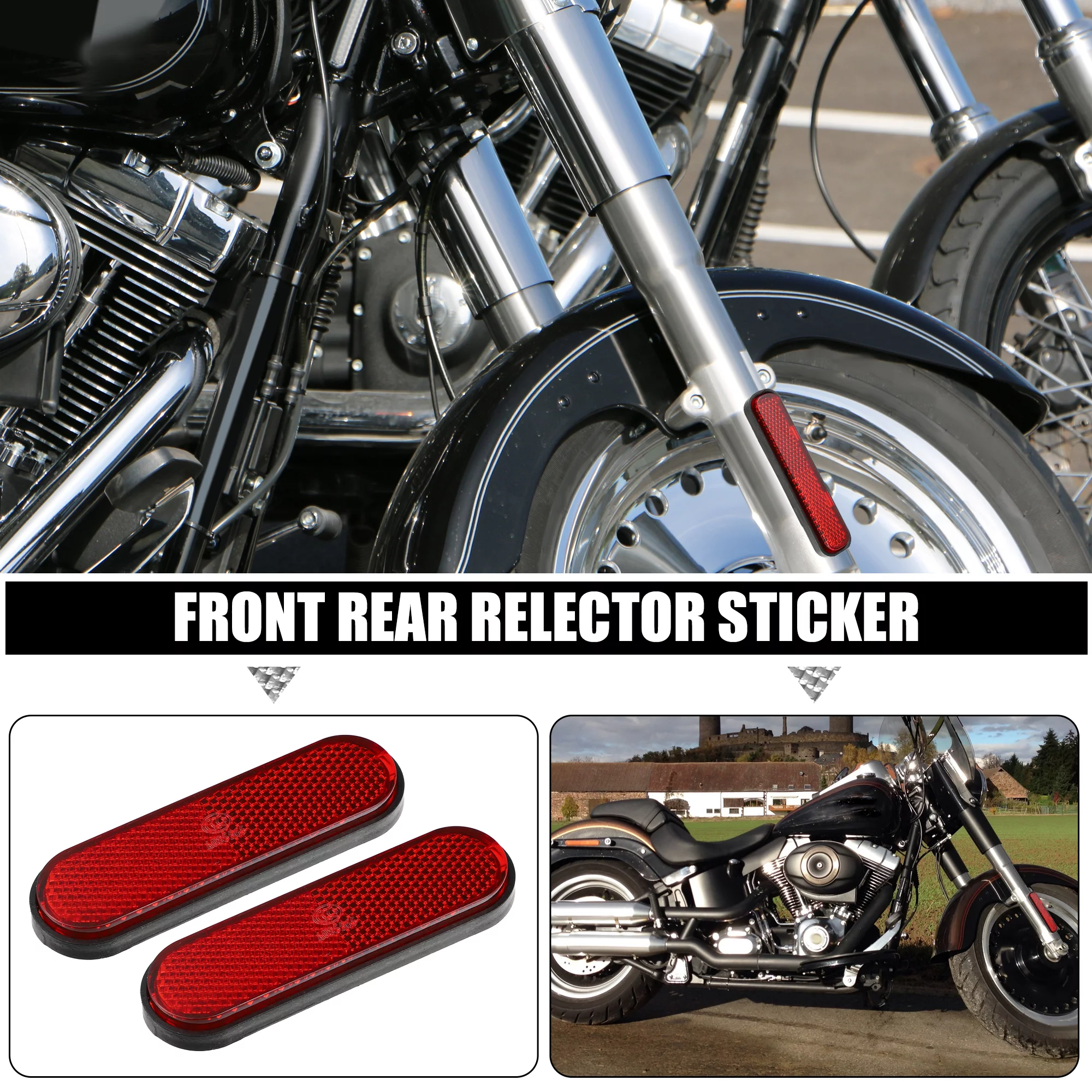 Front Lower Fork Reflector Sticker Rear Saddlebag Side Visibility Reflector Stripe Kit Oval Red 2 Pcs