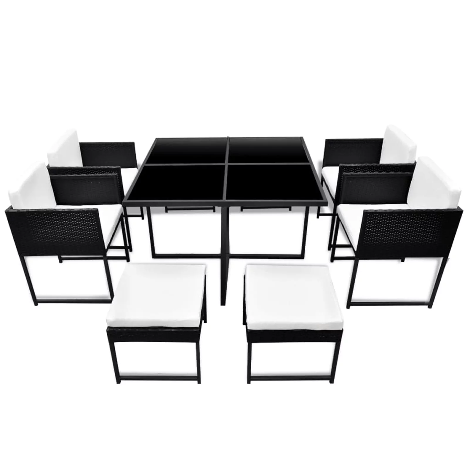 Suzicca 9 Piece Patio Dining Set with Cushions Poly Rattan Black