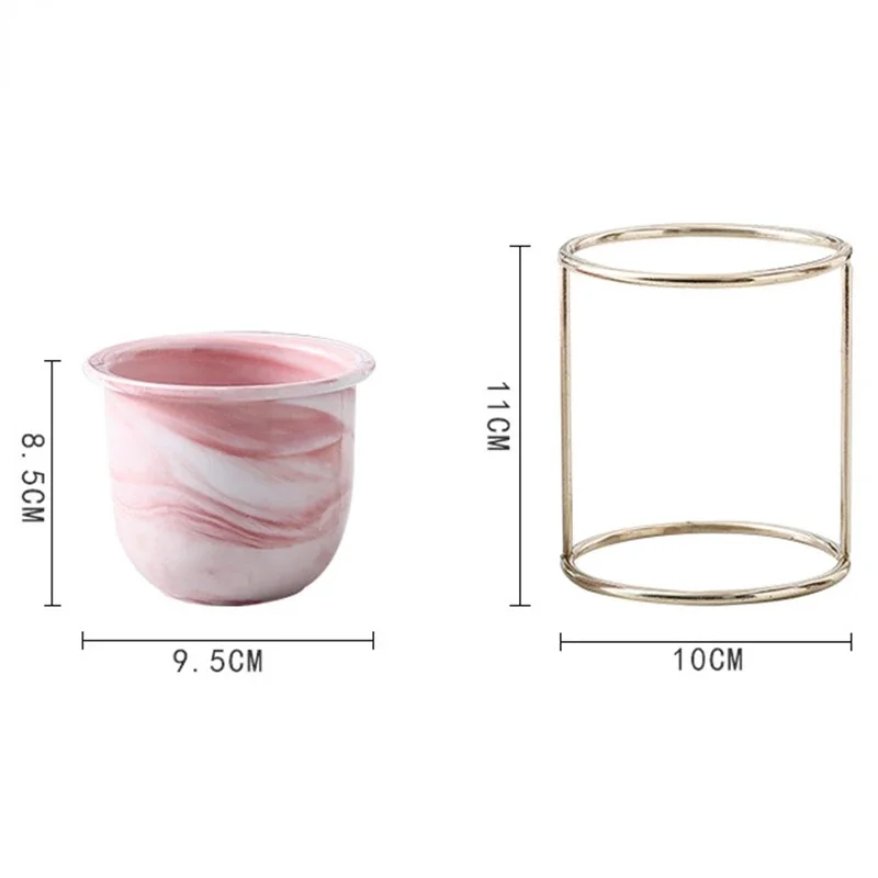 Nordic Style Marbled Gold Iron Frame Ceramic Flower Pot  Decor Vaso Para Bonsai Balcony Plant Pots  Cactus Wholesale